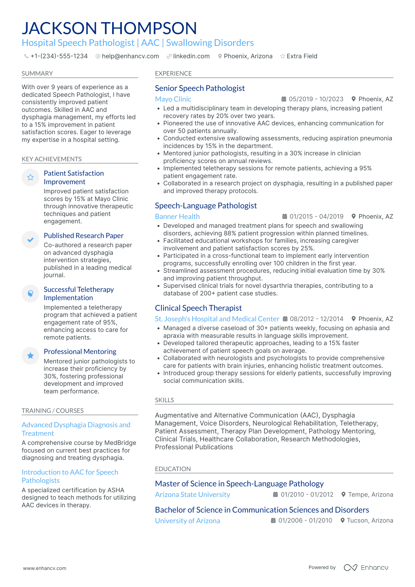 Hospital Speech Pathologist Resume Example