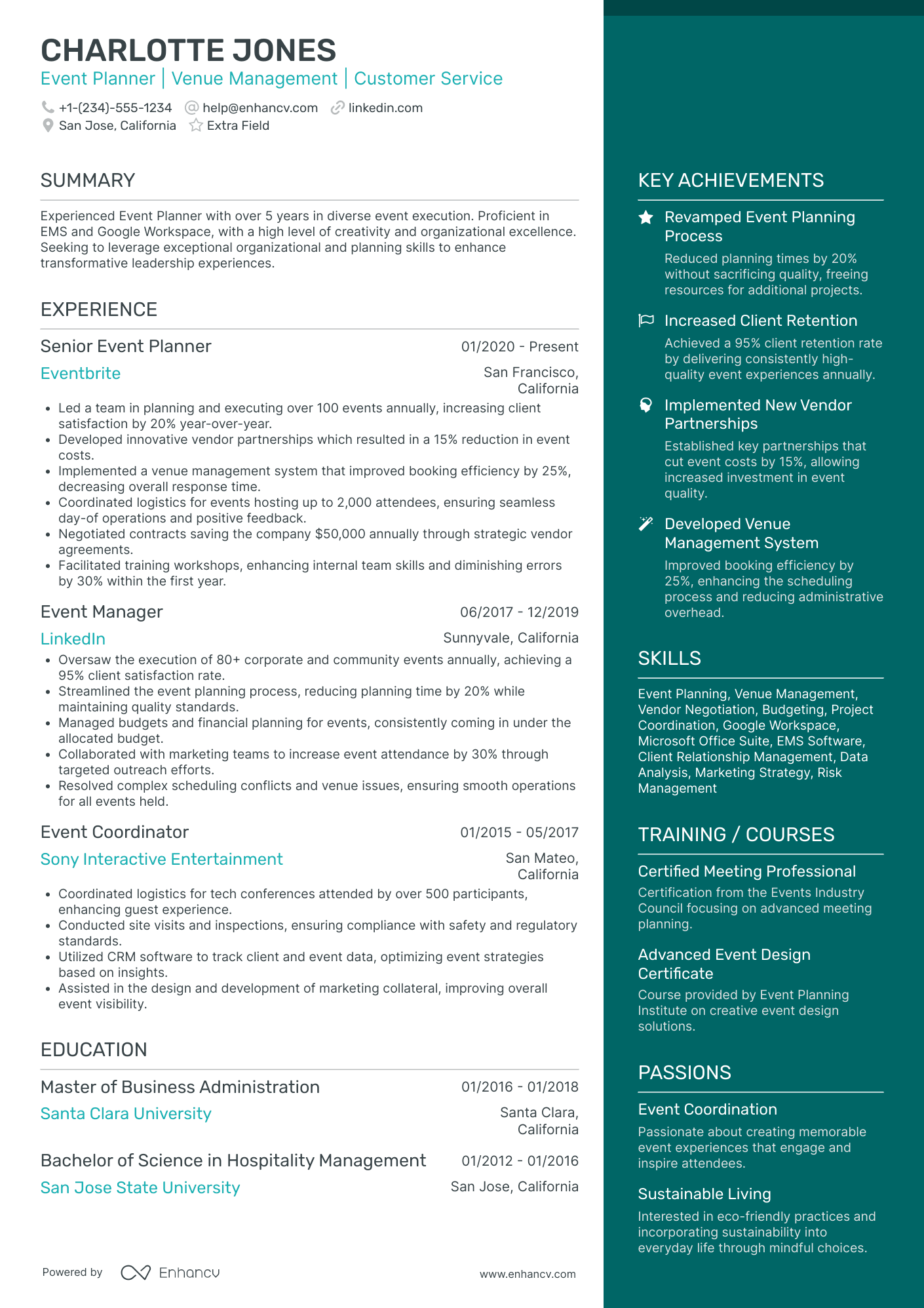 Educational Event Planner Resume Example