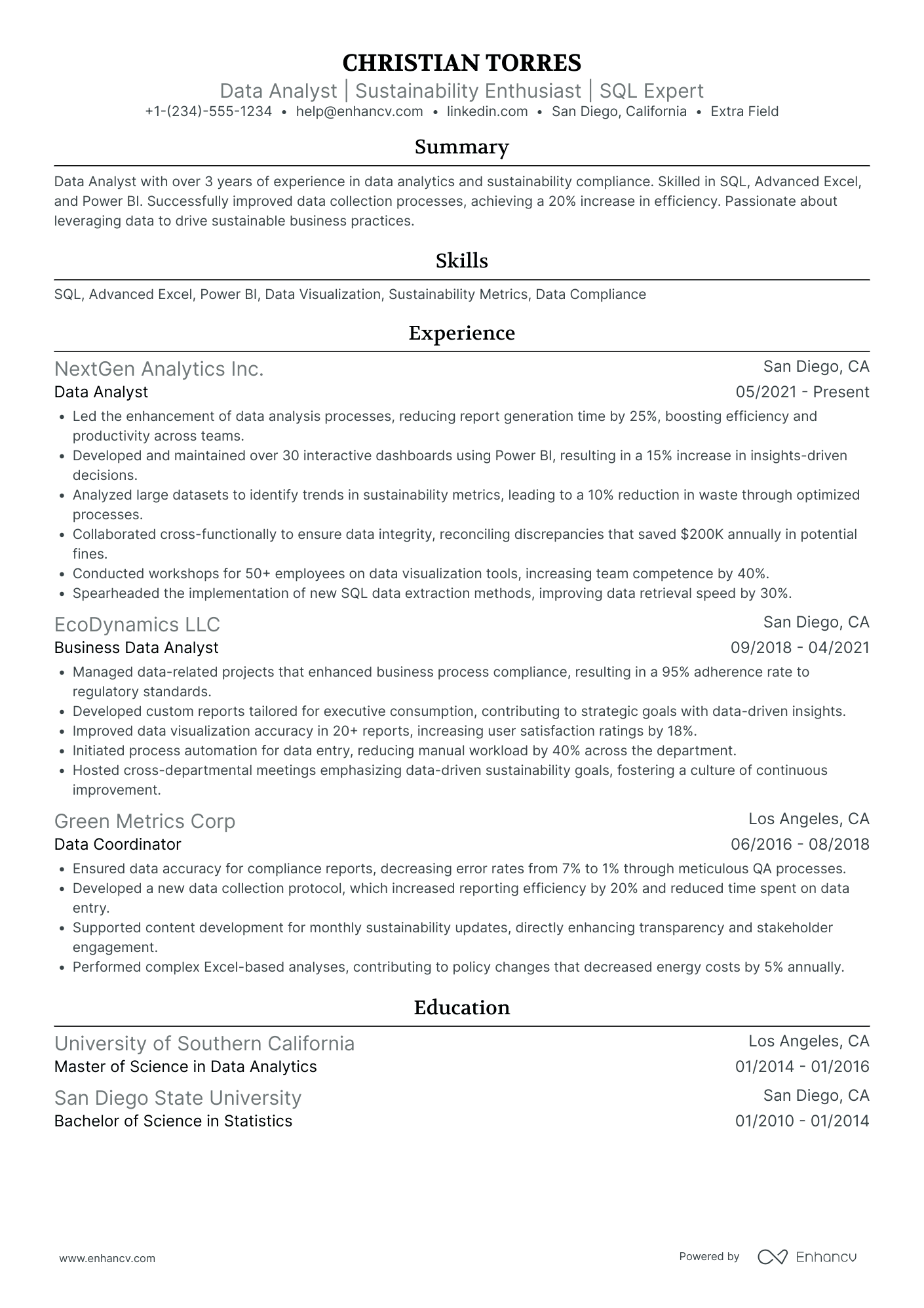 SQL Data Quality Analyst Resume Example