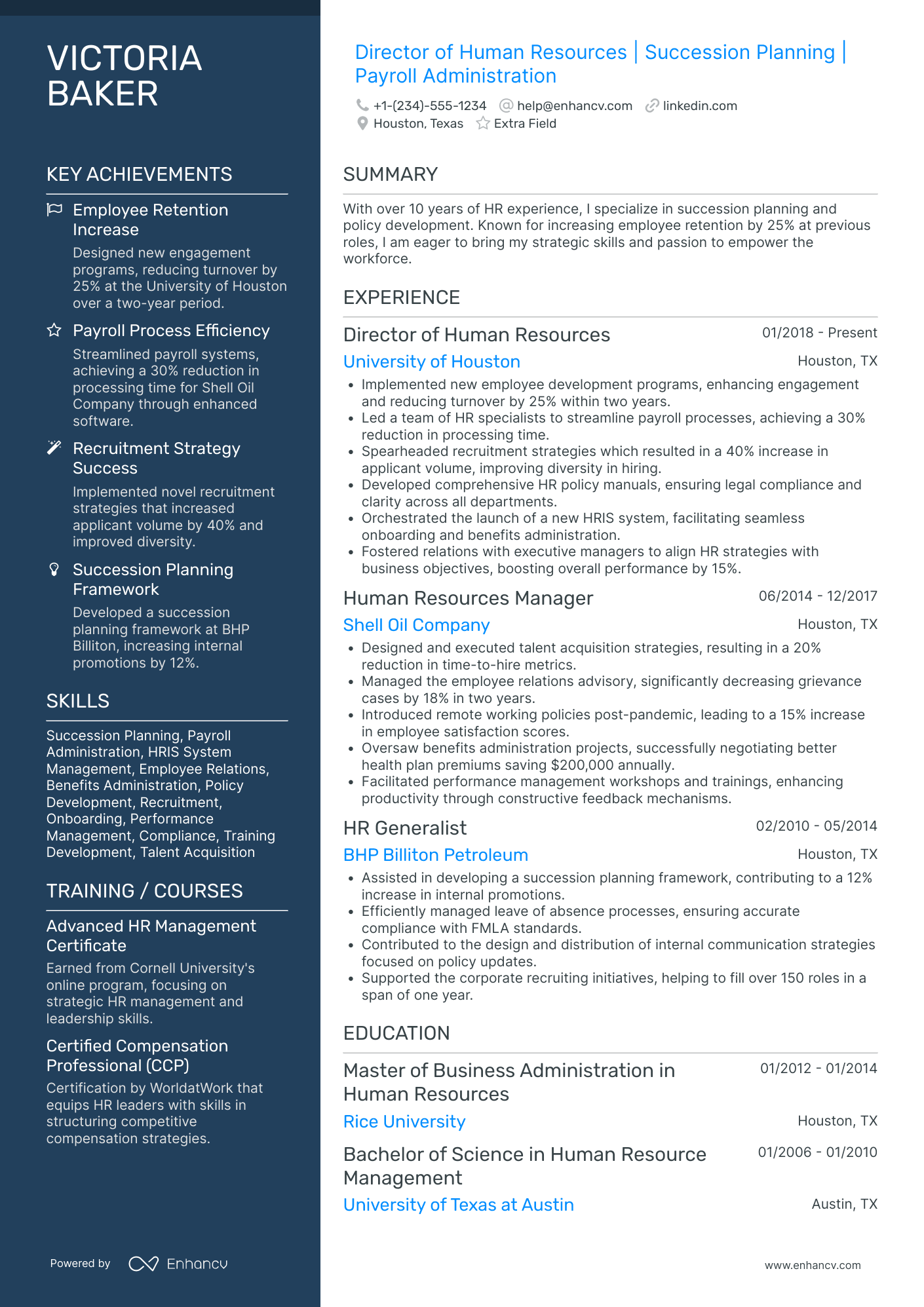 Managing Director of Human Resources Resume Example