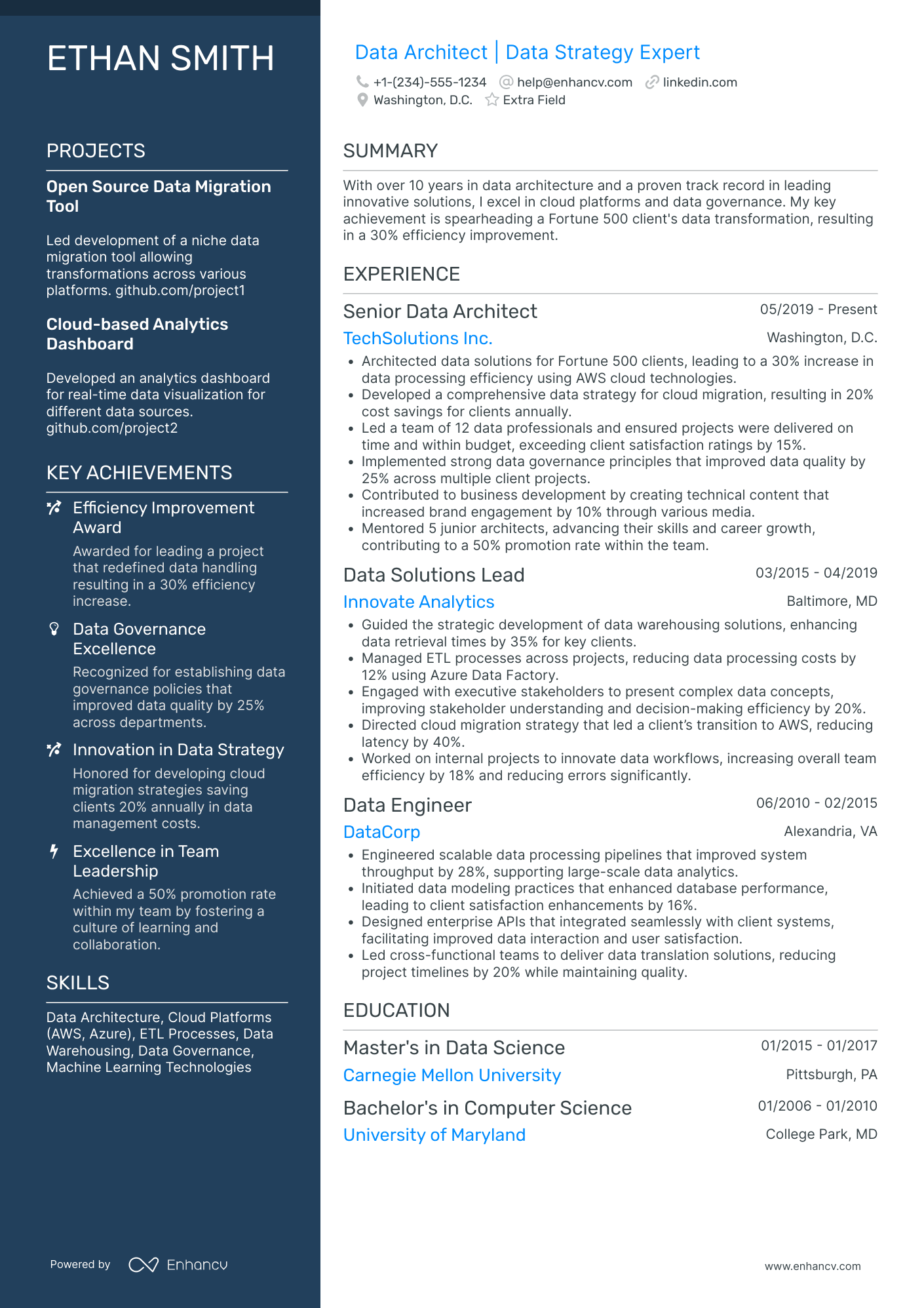 Data Architect Consultant Resume Example