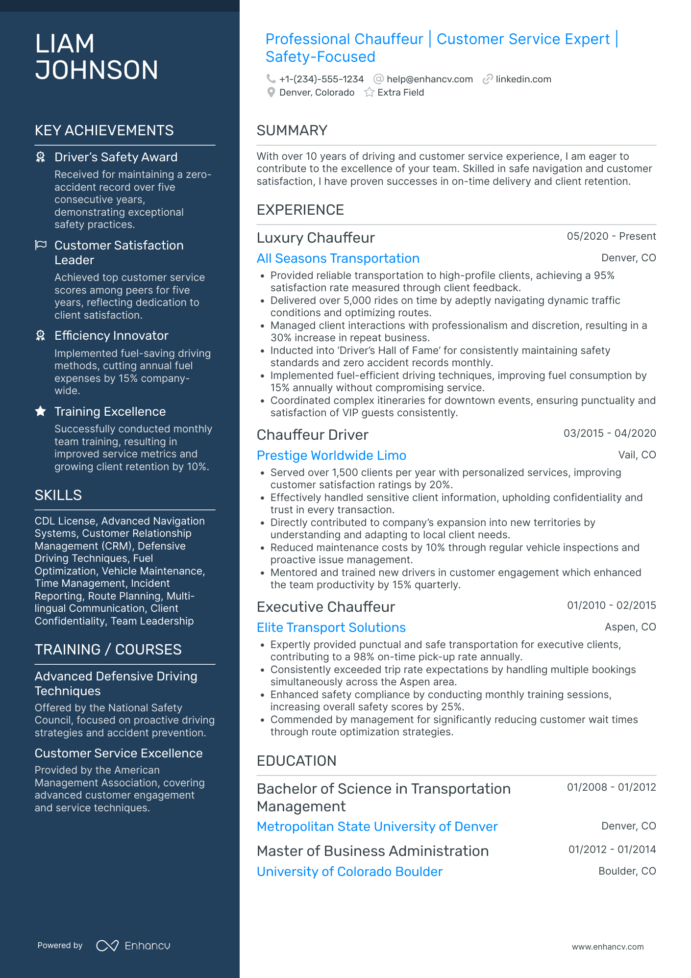 Chauffeur Driver Resume Example