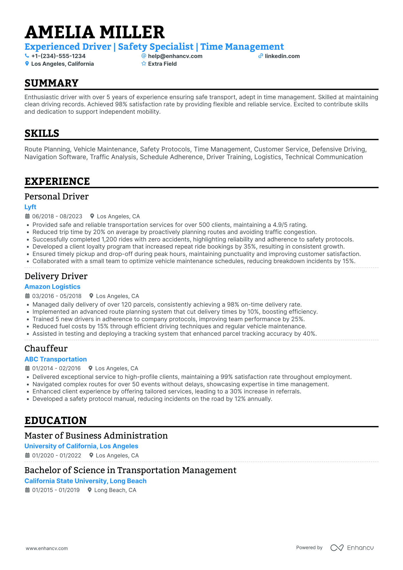 Personal Driver Resume Example