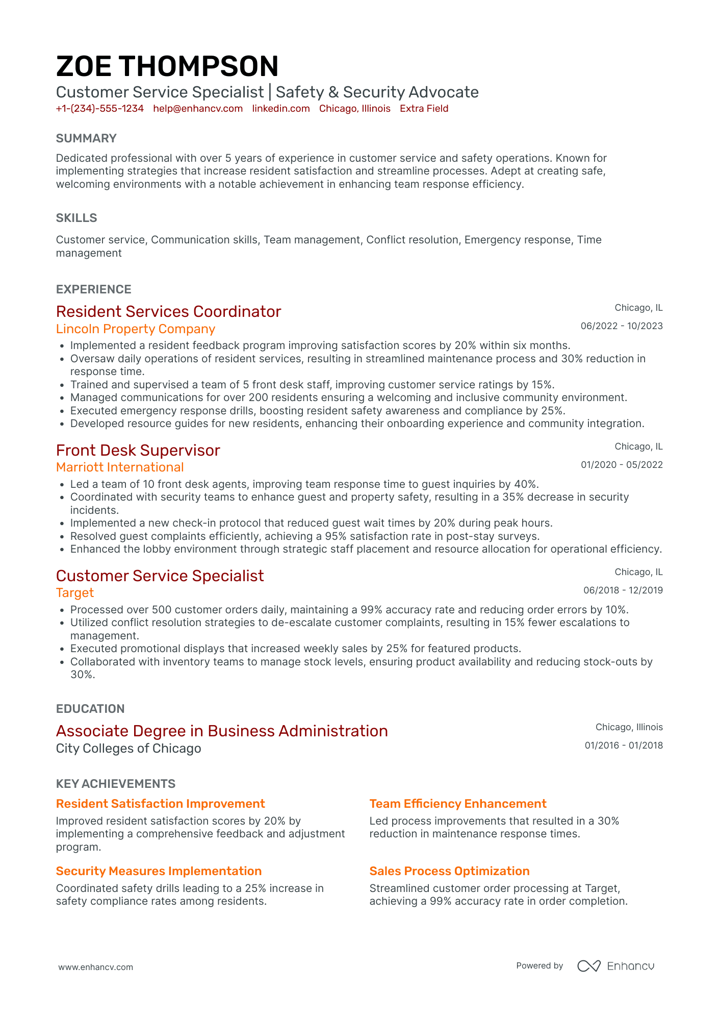 Night Shift Front Desk Receptionist Resume Example