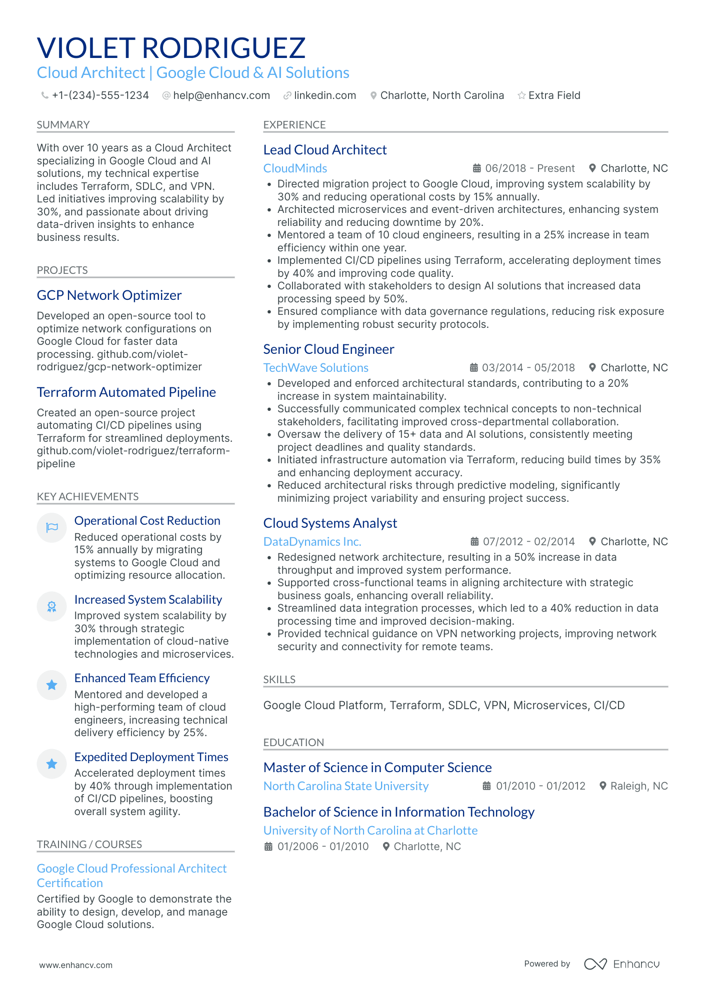 Google Cloud Architect Resume Example