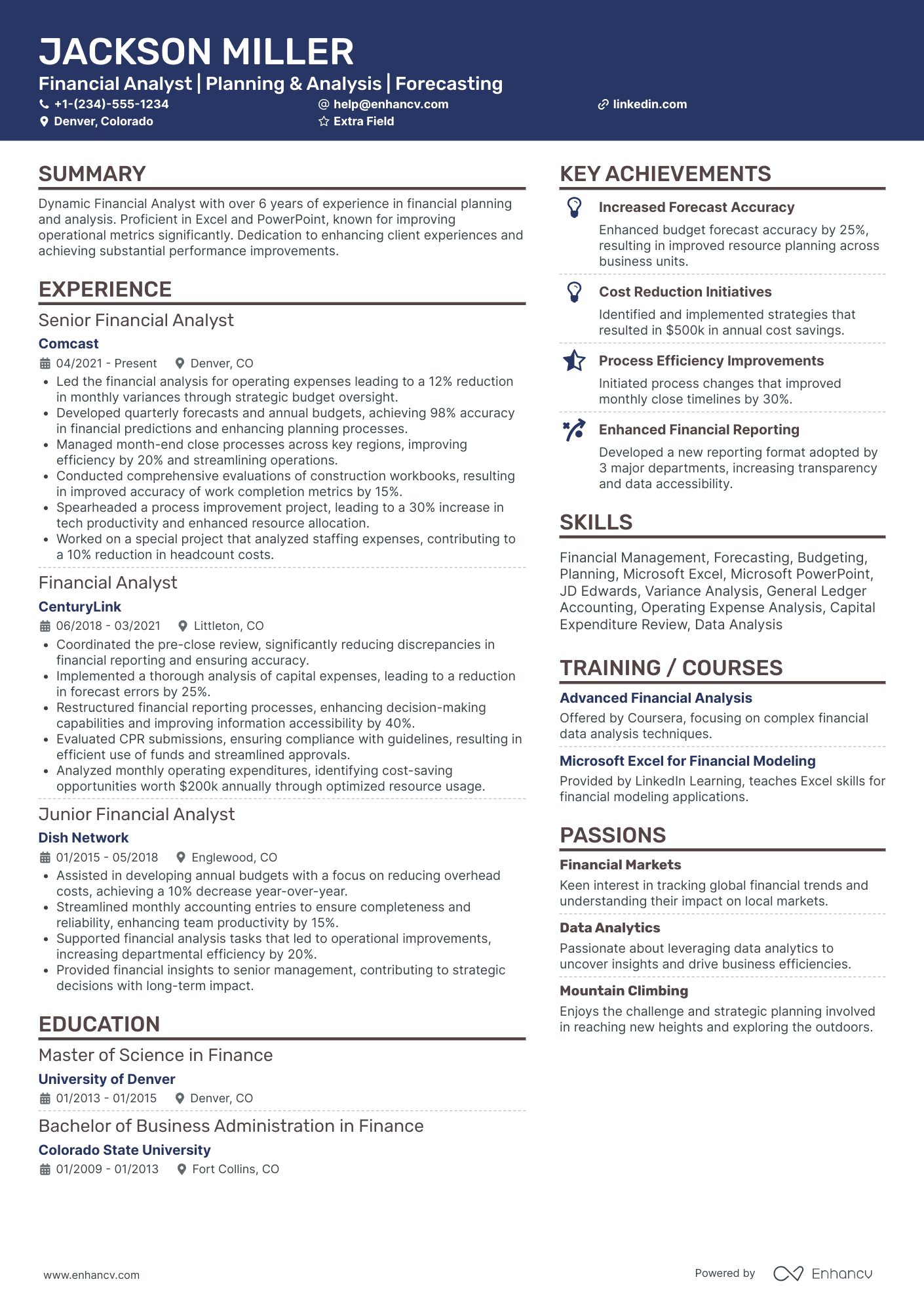 Finance Specialist Analyst Resume Example