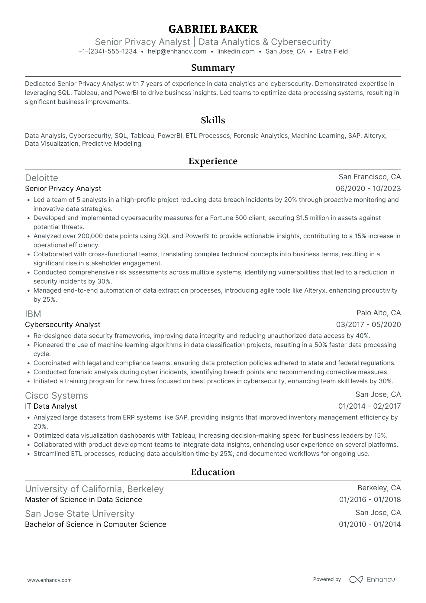 PwC Cybersecurity Specialist Resume Example