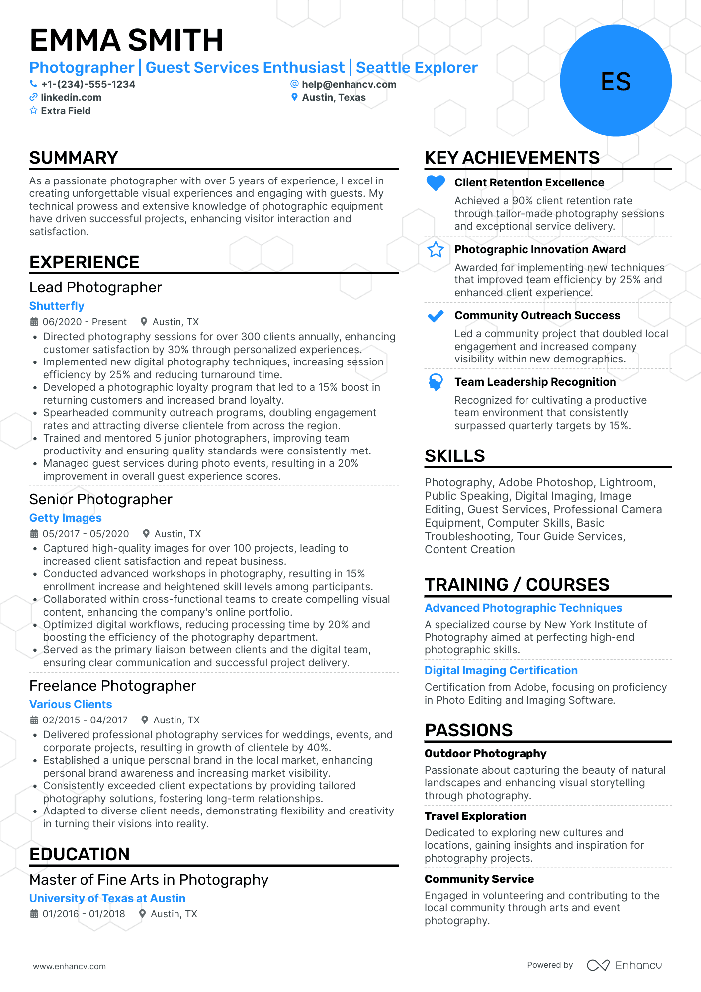 Executive Photographer Resume Example