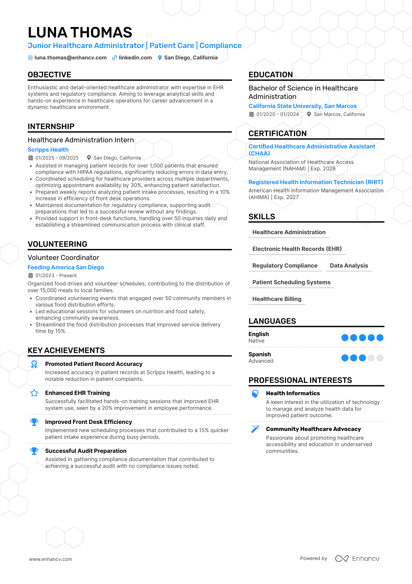 Entry Level Healthcare Administrator Resume Example