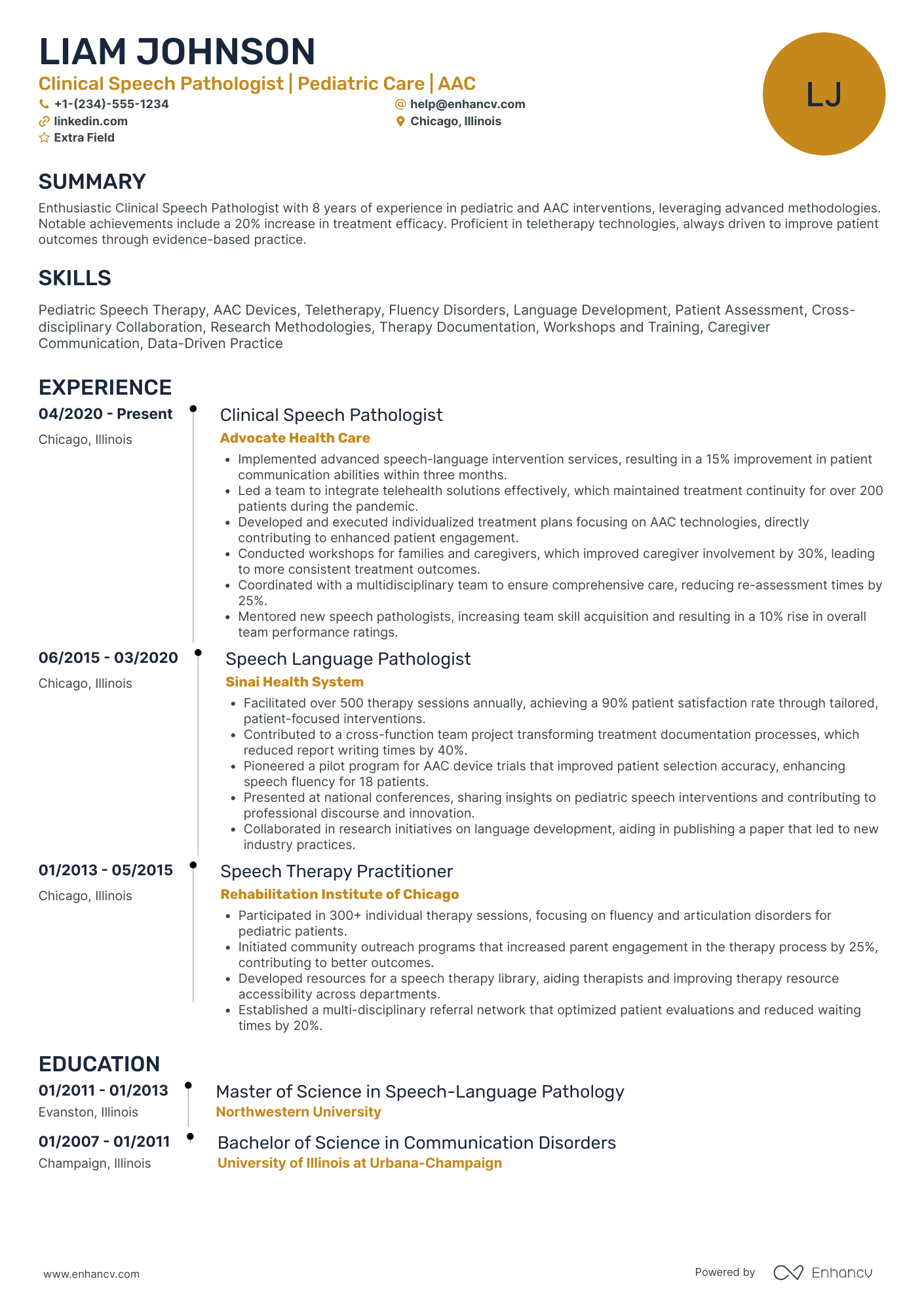 Clinical Speech Pathologist Resume Example