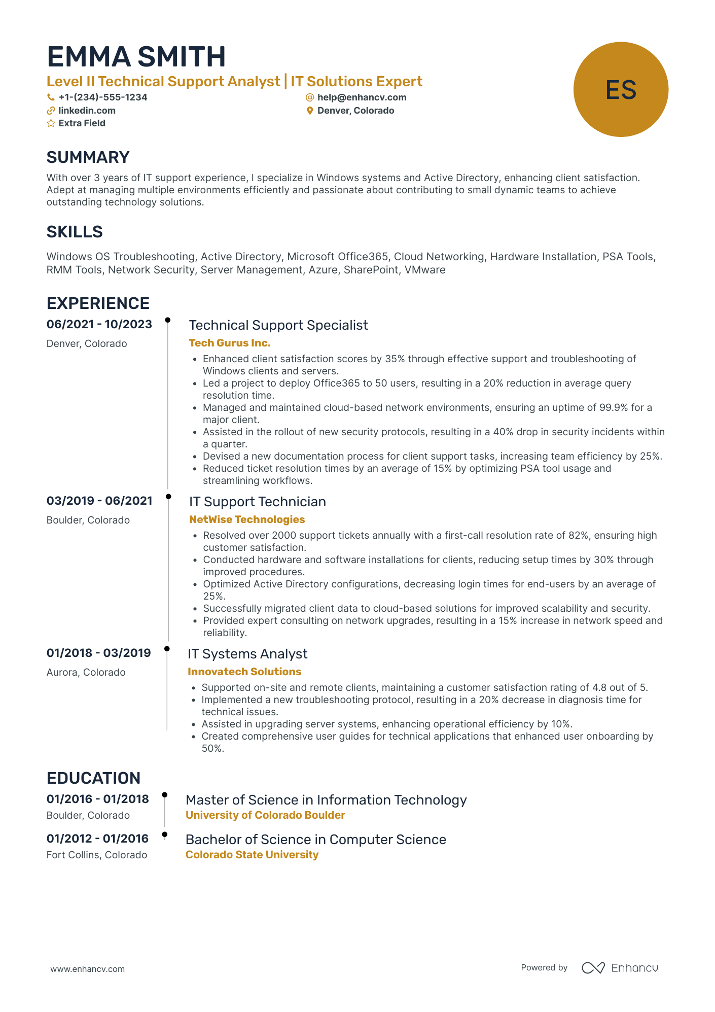 Entry Level Computer Technician Resume Example