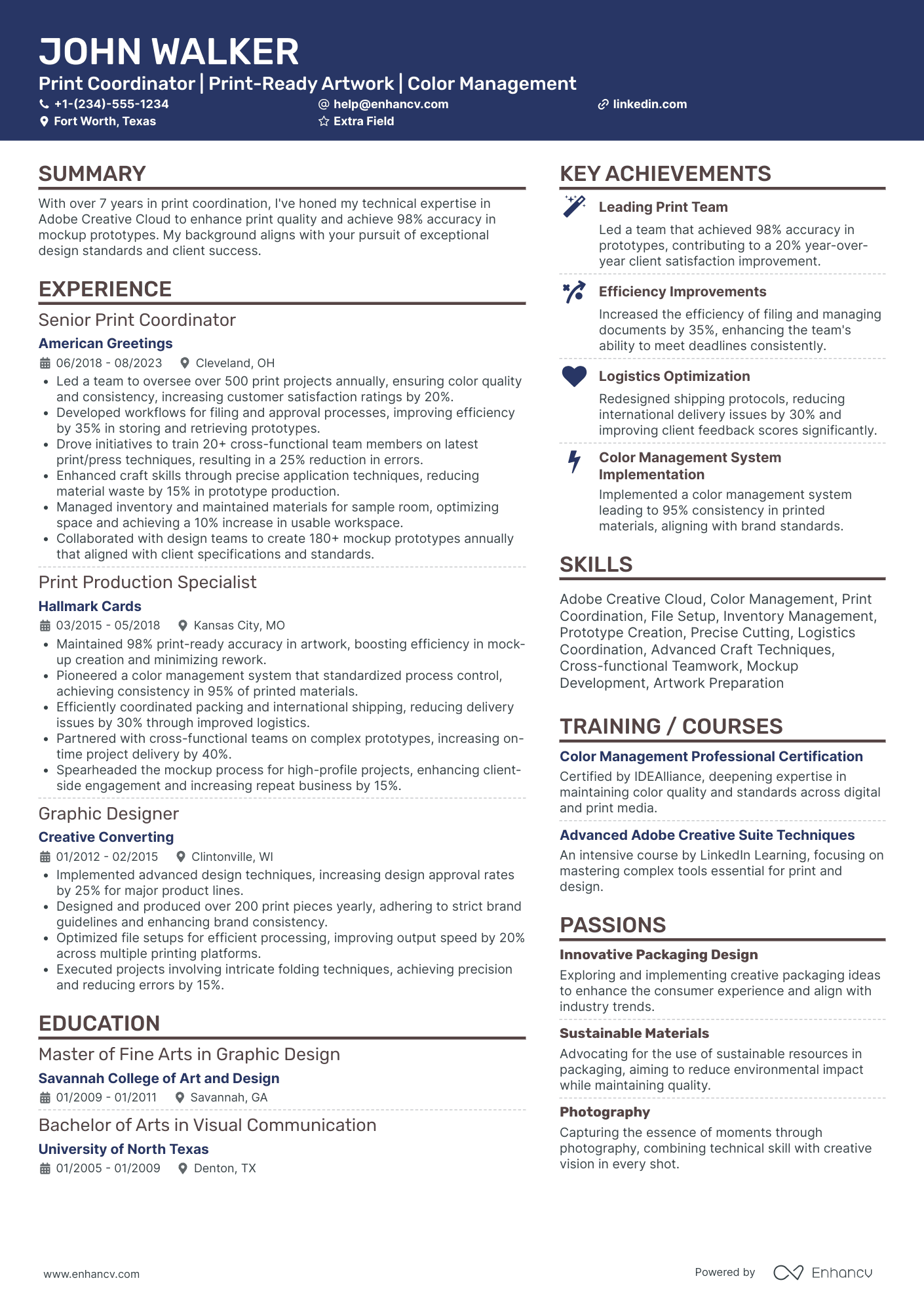 Print Production Coordinator Resume Example