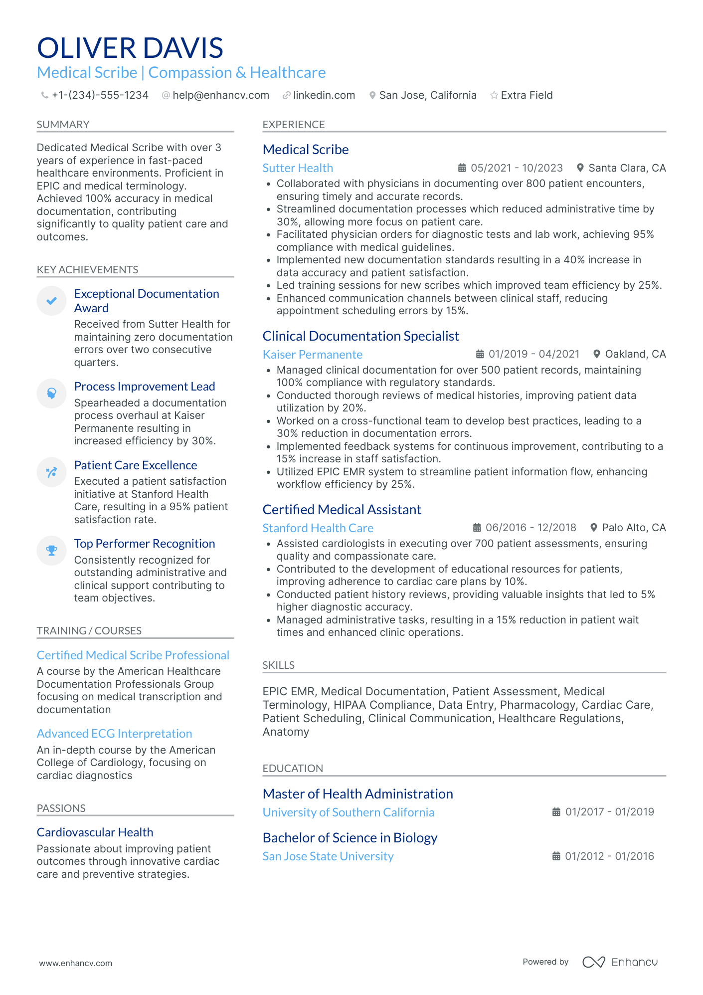 Cardiology Medical Scribe Resume Example