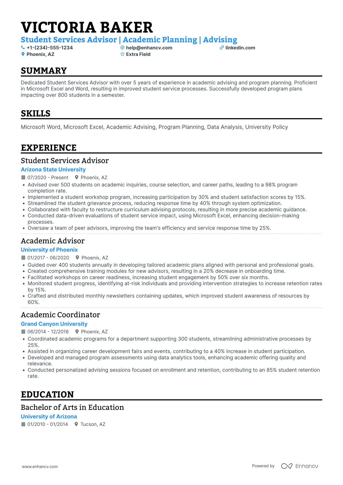 Grad School Career Services Advisor Resume Example