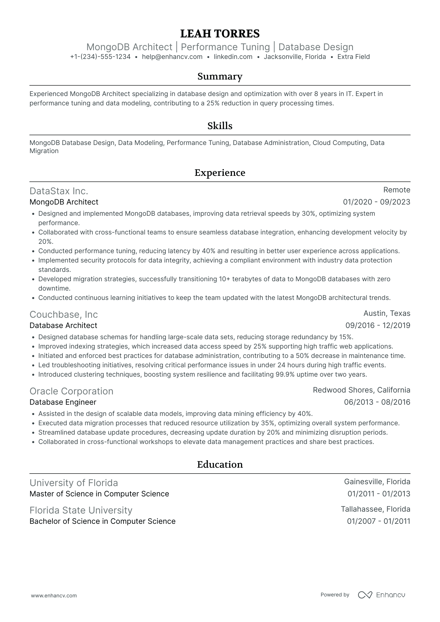 MongoDB Data Migration Specialist Resume Example