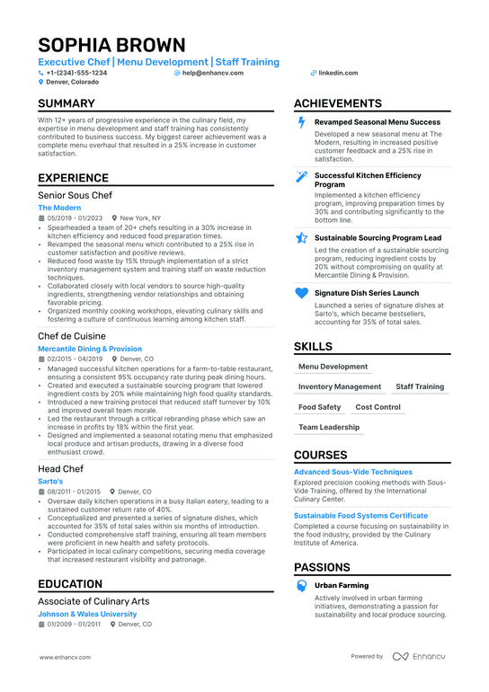Culinary Resume Example