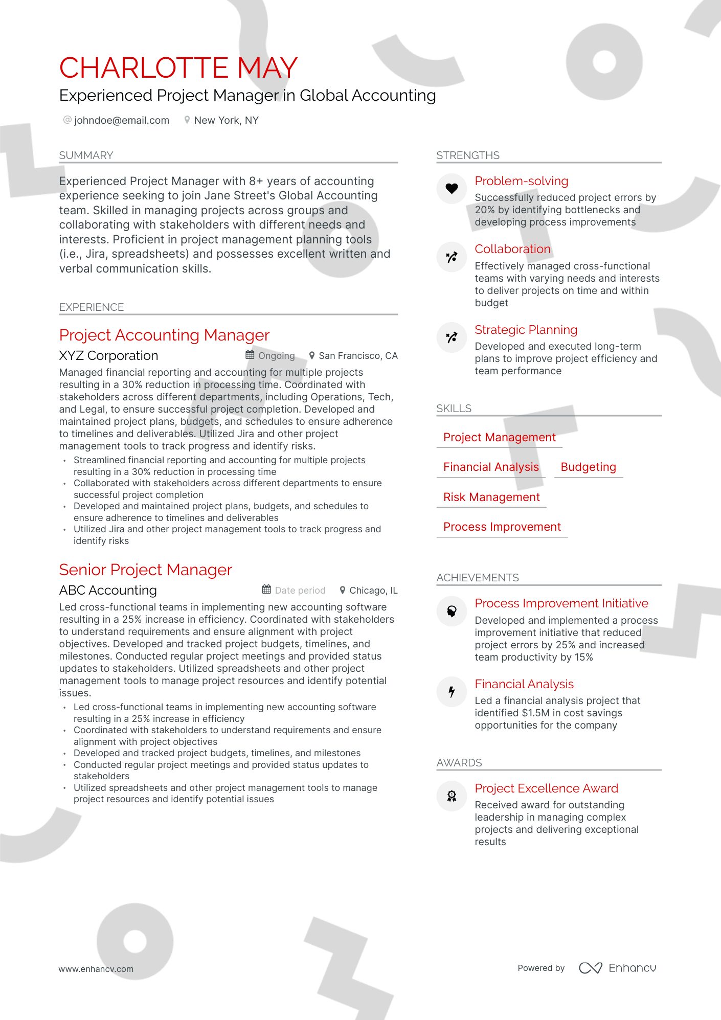 Project Accounting Resume Example