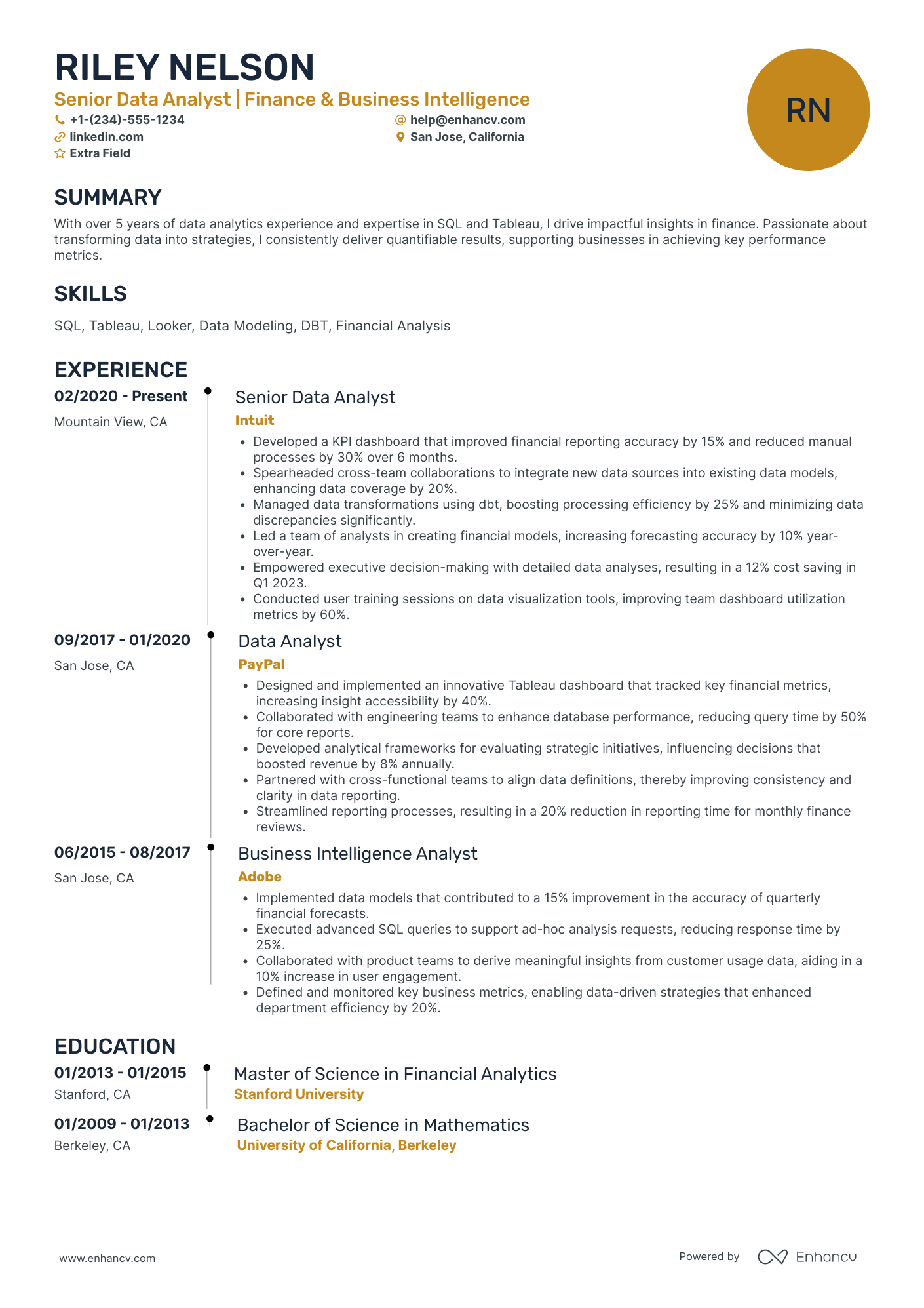 Senior SQL Data Analyst Resume Example