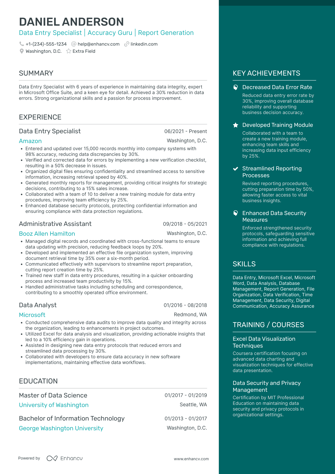 Data Entry Clerk Supervisor Resume Example