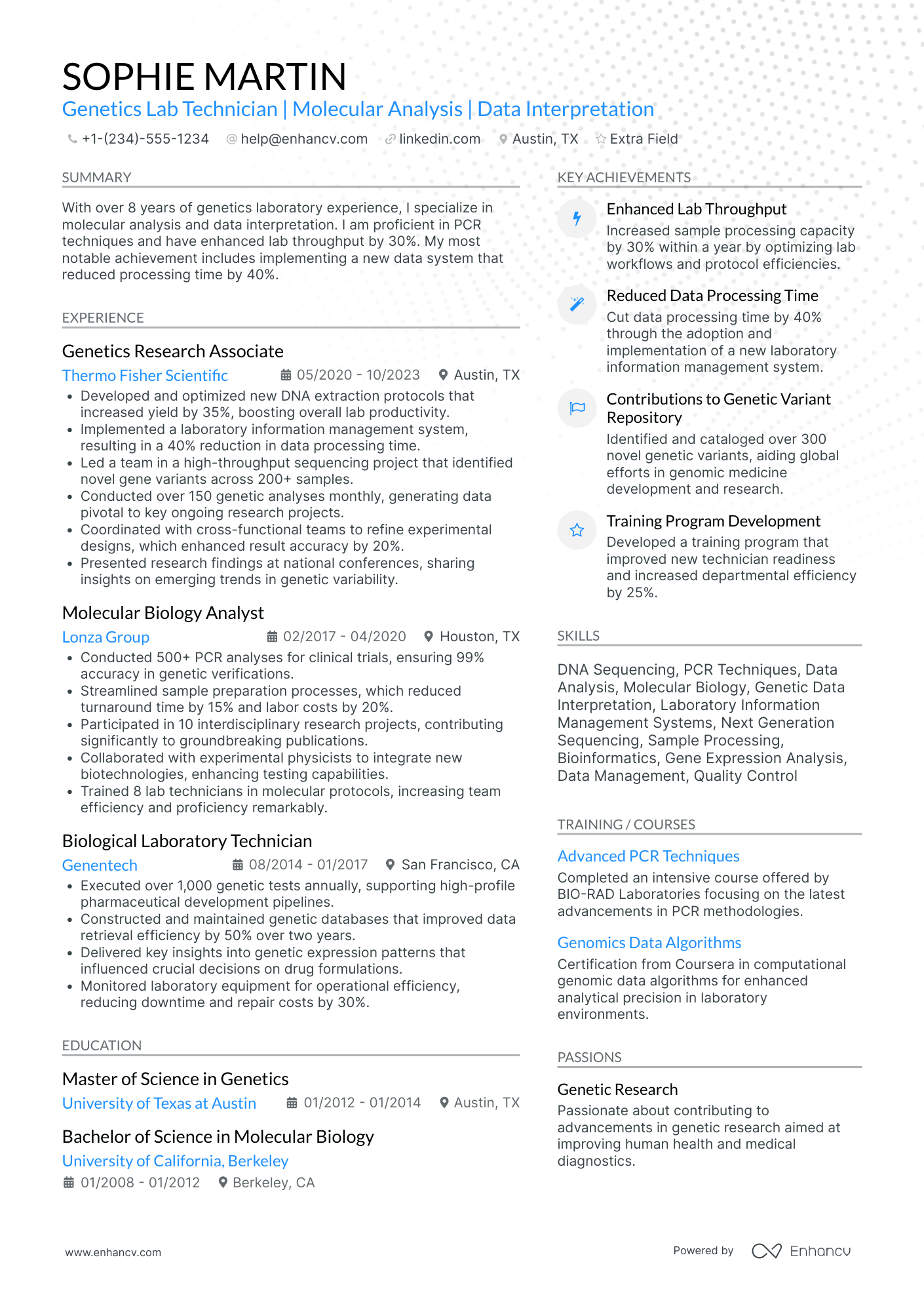 Genetics Lab Technician Resume Example