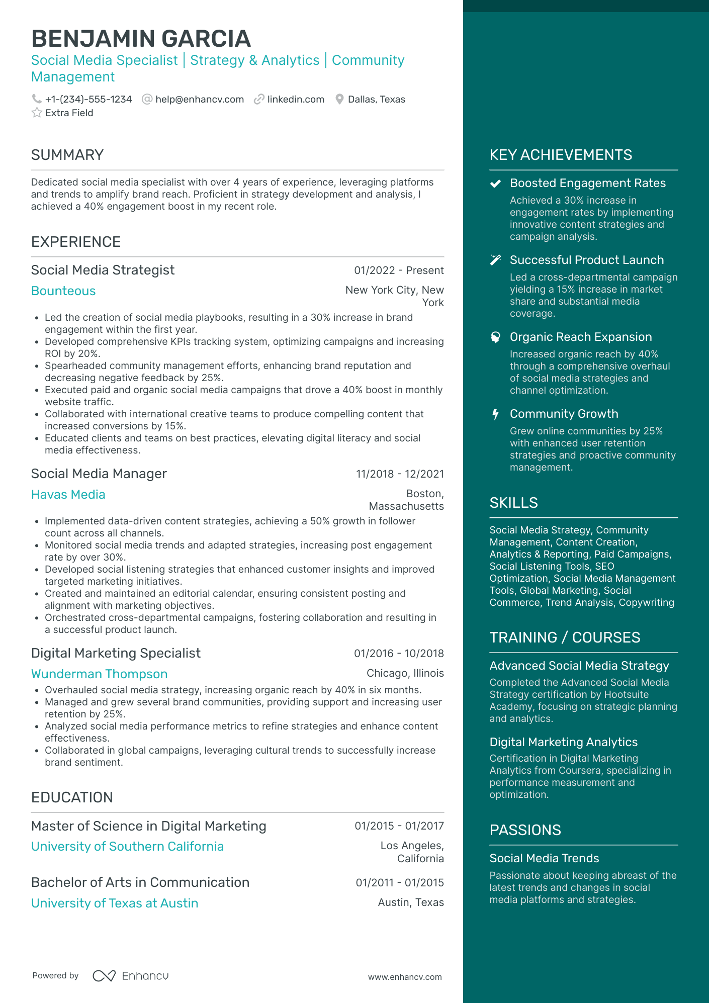 Social Media Campaign Specialist Resume Example