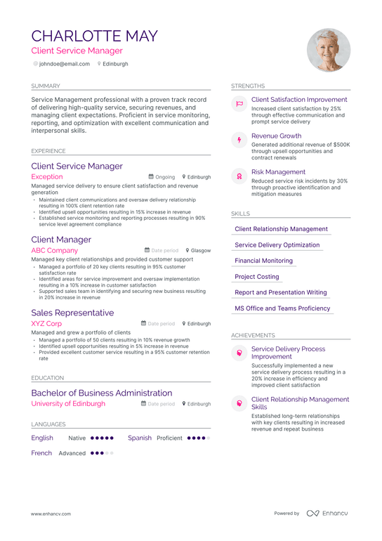 Client Service Manager Resume Example