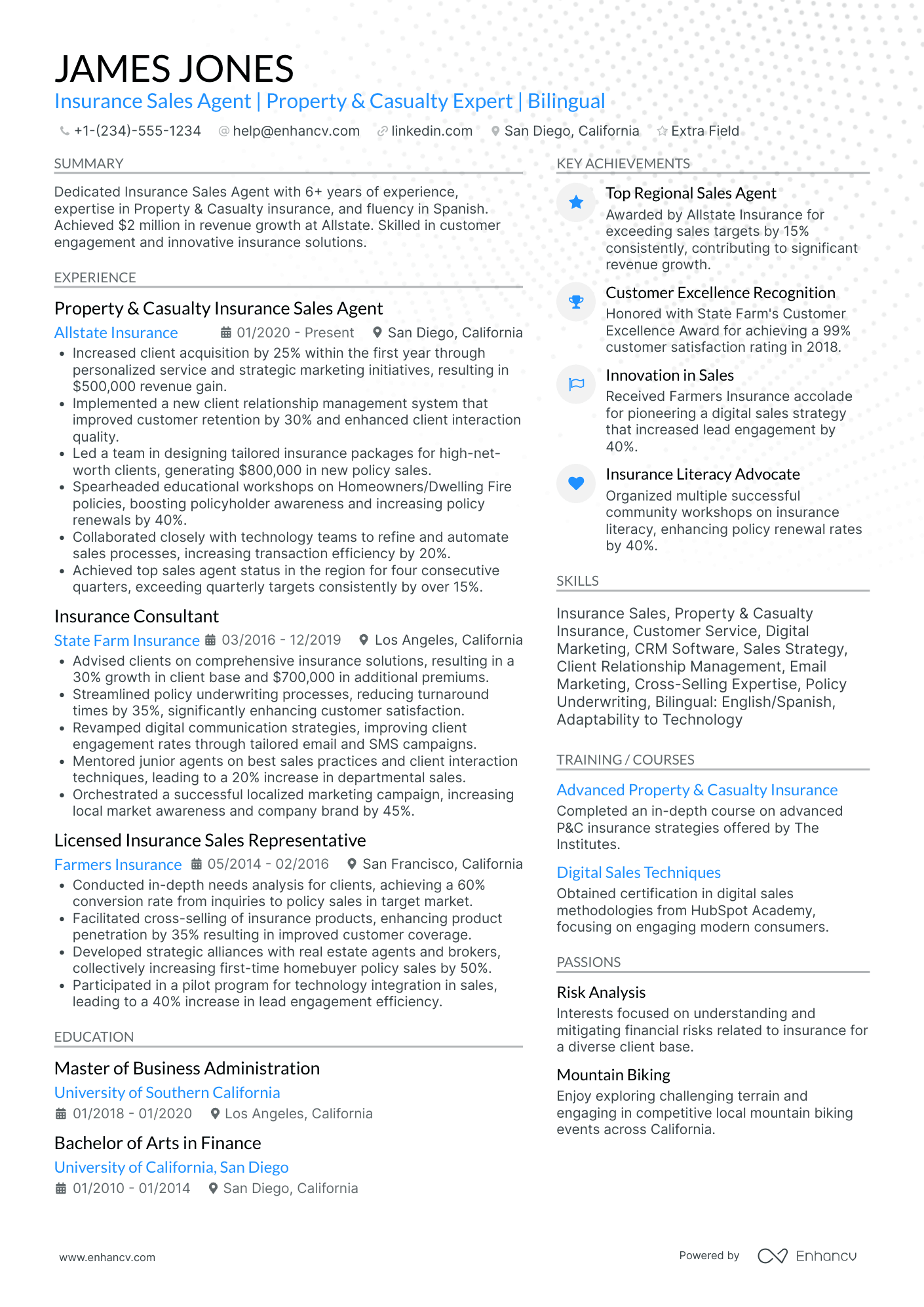 Casualty Insurance Agent Resume Example