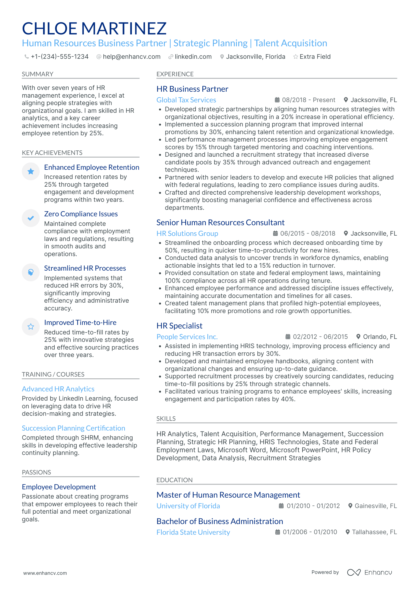 HR Business Partner Coordinator Resume Example