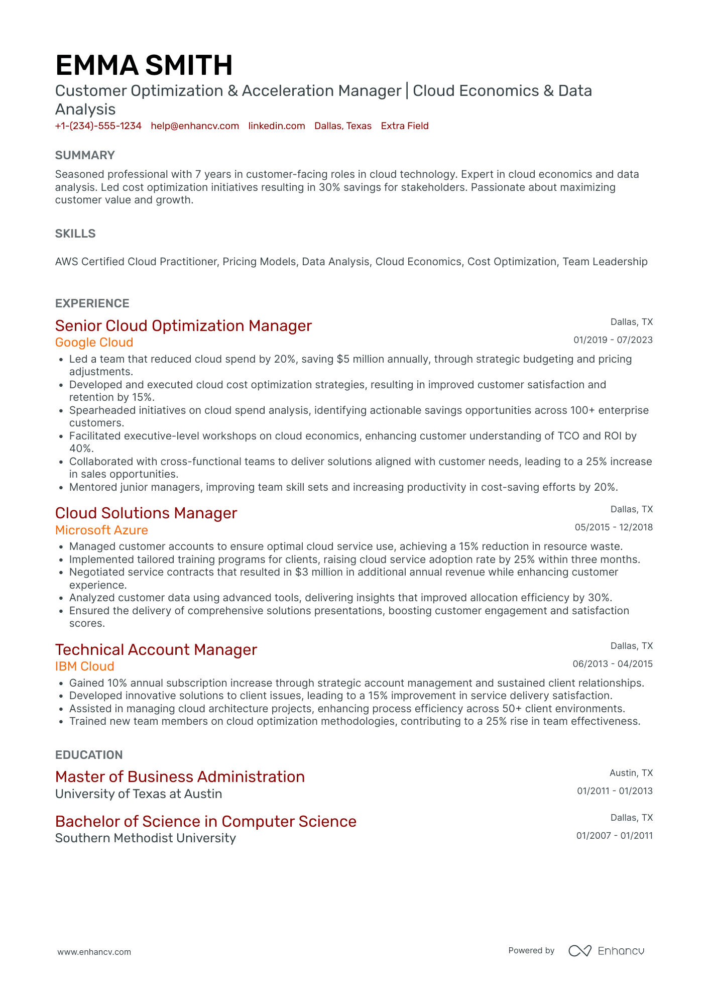 AWS Certified Cloud Practitioner Resume Example