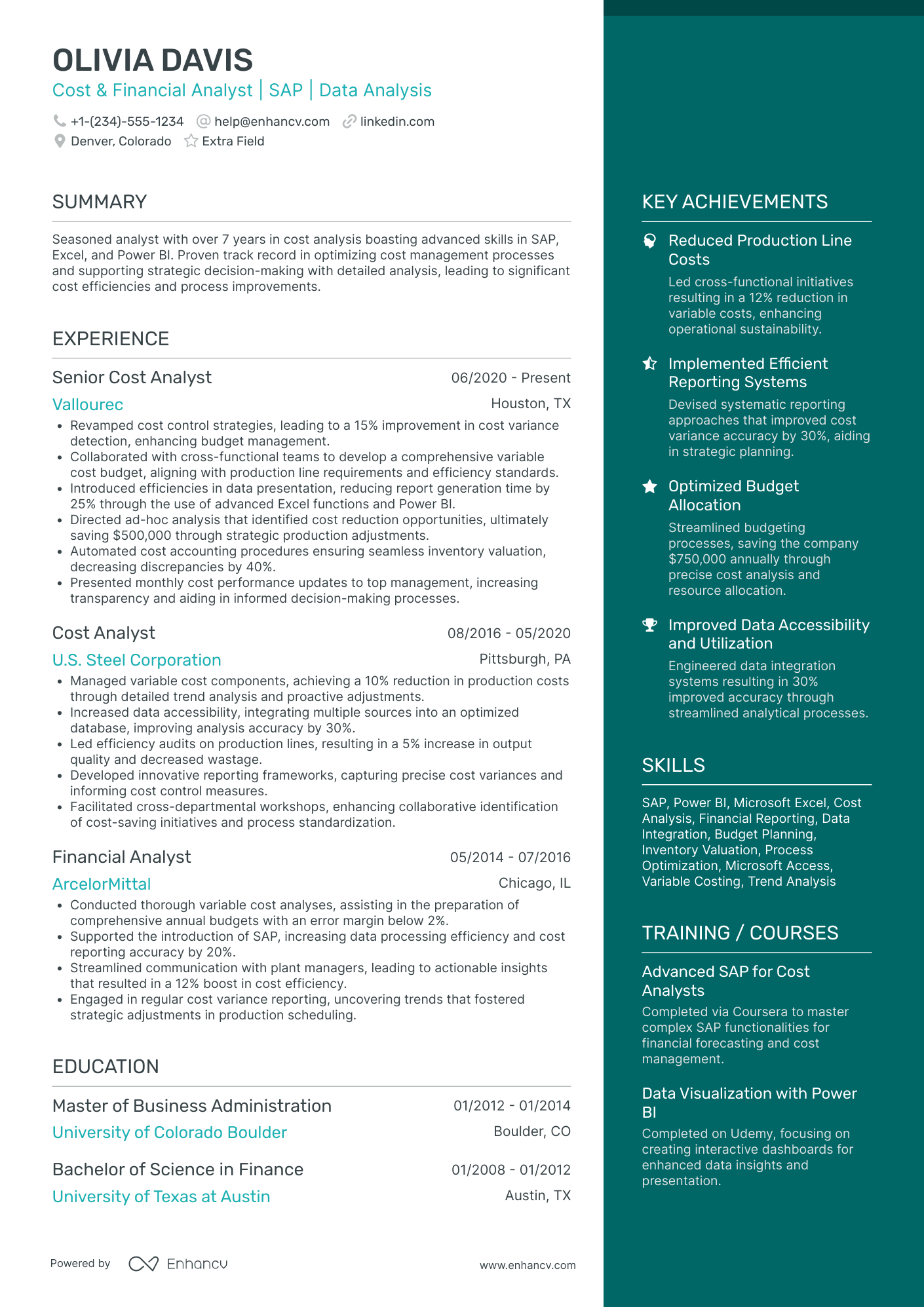 Cost Accounting Analyst Resume Example