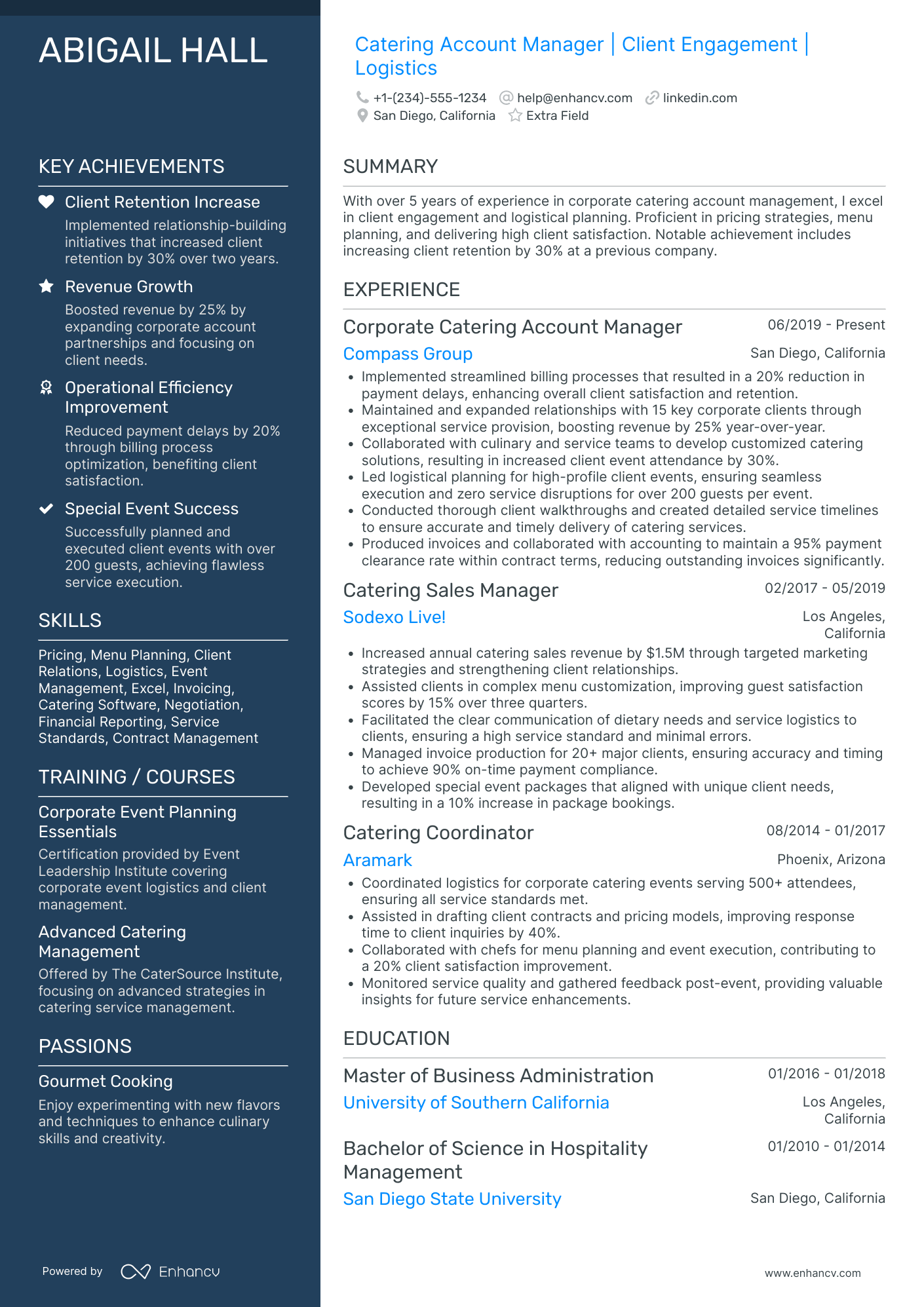 Catering Account Executive Resume Example