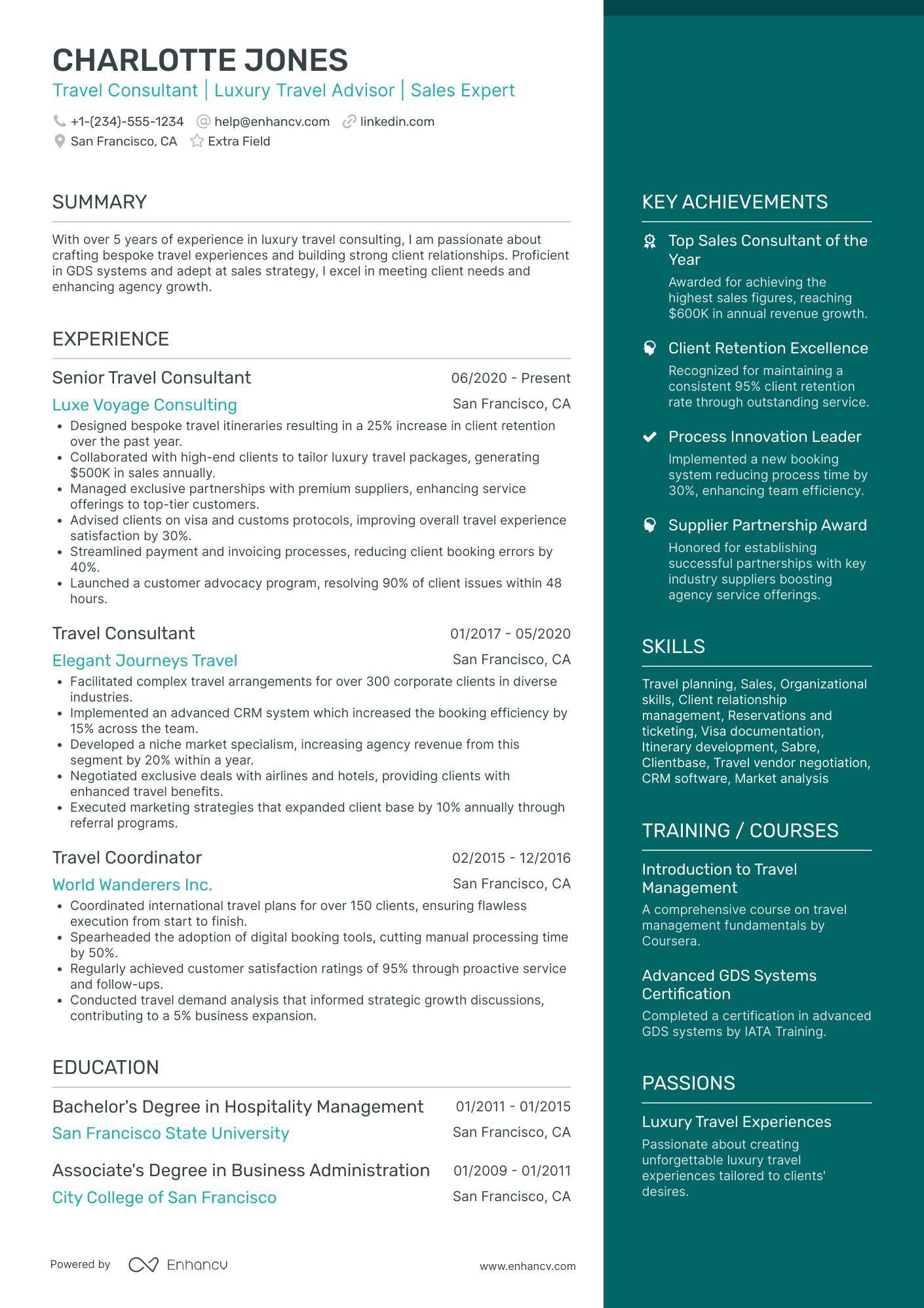 Luxury Travel Consultant Resume Example