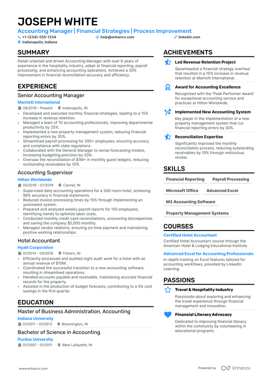Hotel Accounting Resume Example