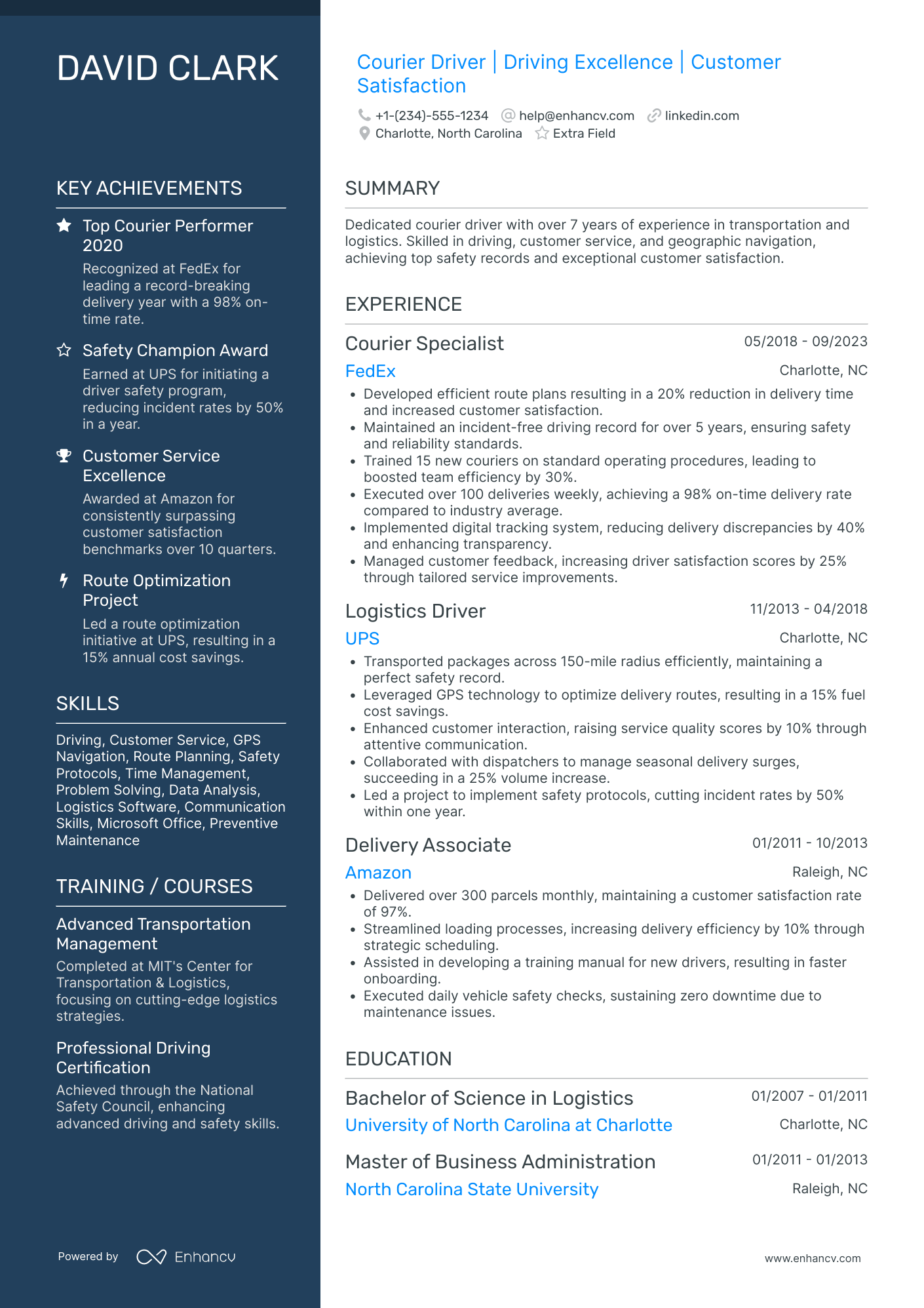 Courier Driver Resume Example