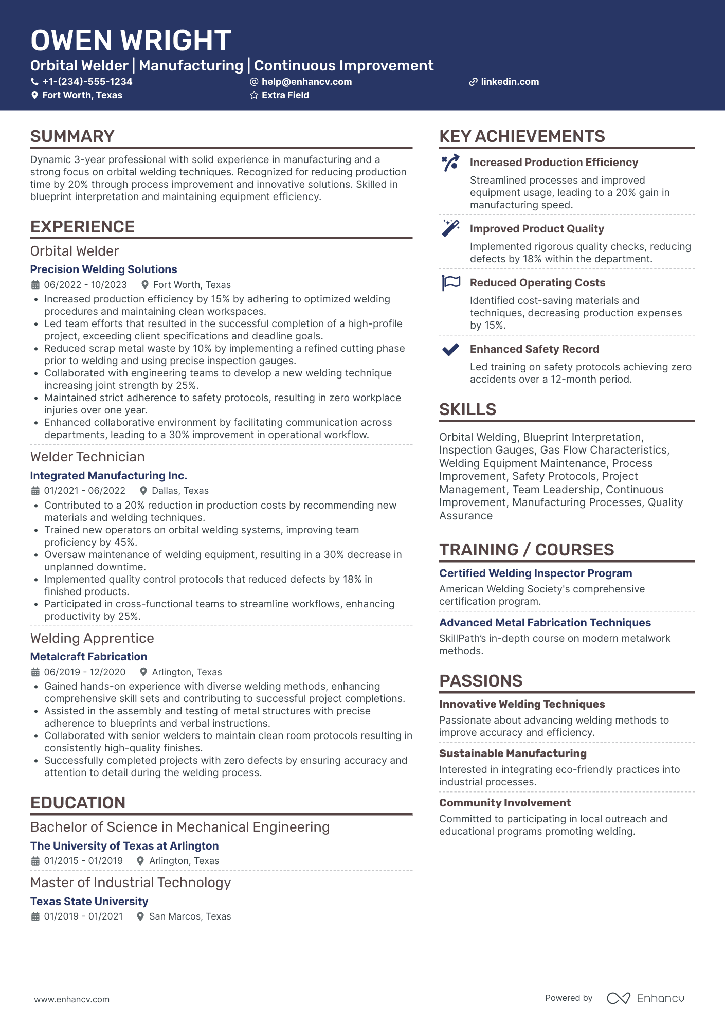 Orbital Welder Resume Example