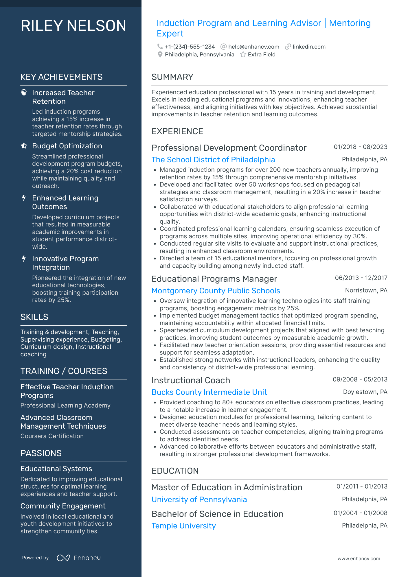 New Teacher Induction Coordinator Resume Example