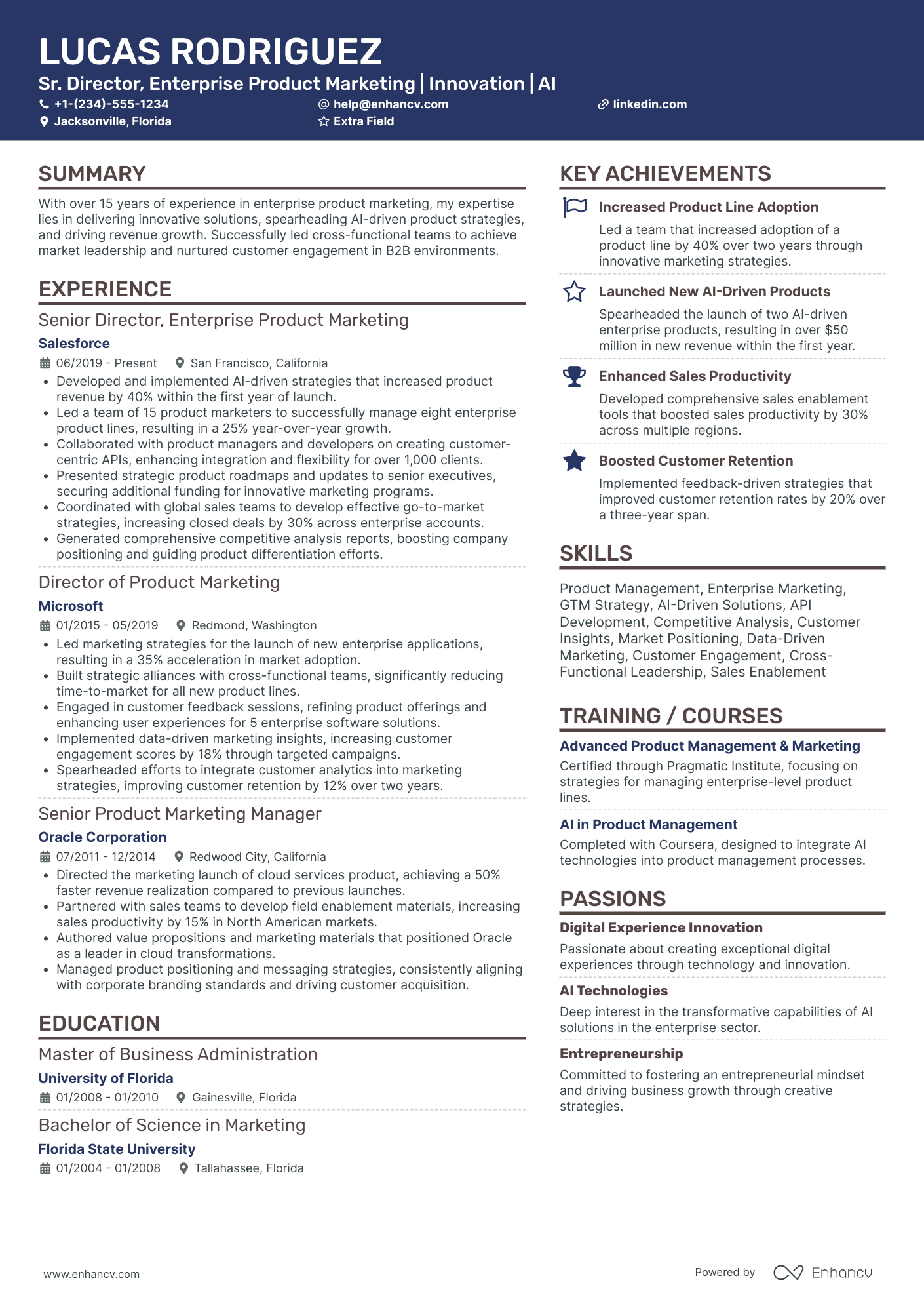 Product Marketing Director Resume Example