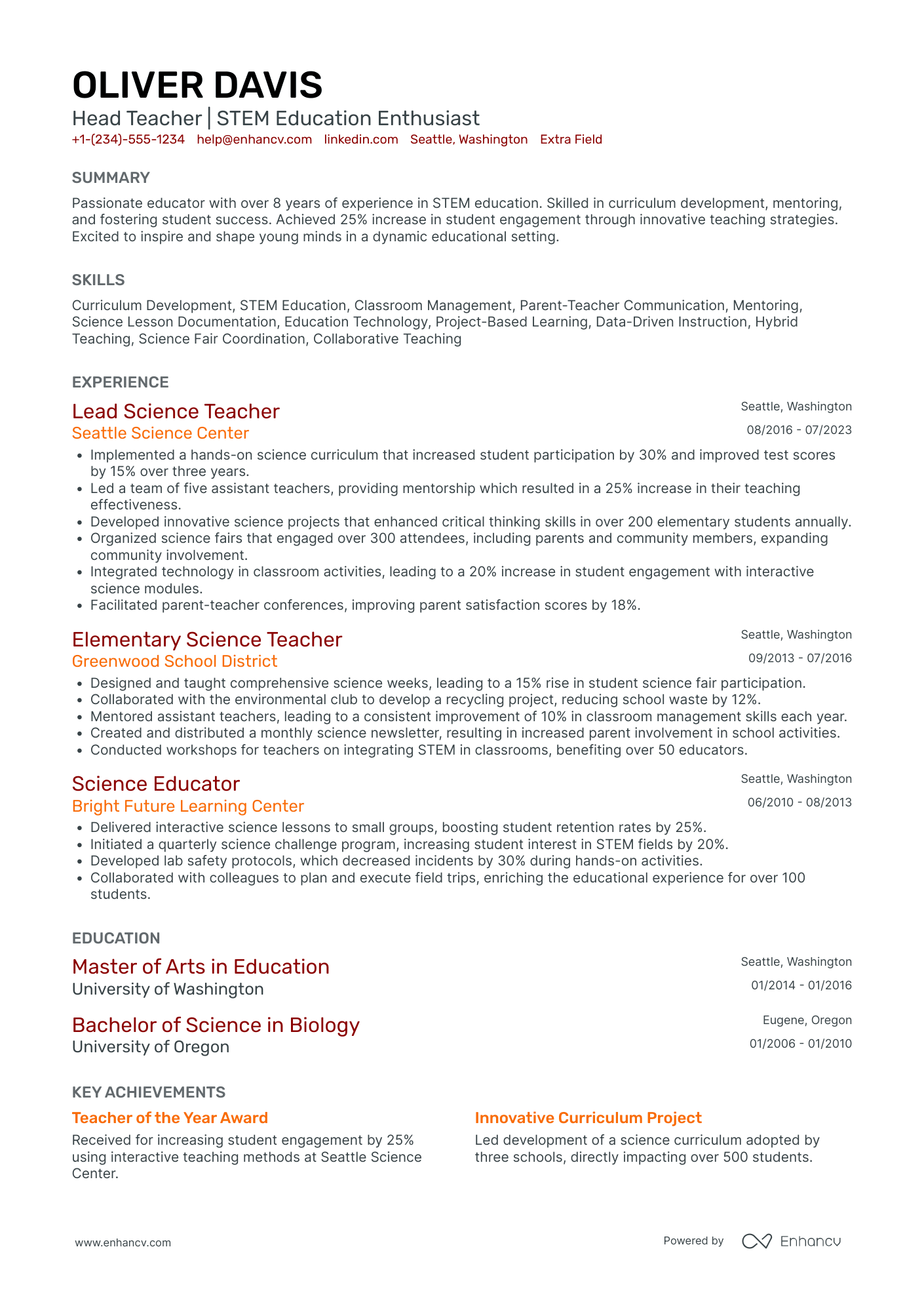 Science Camp Counselor Resume Example