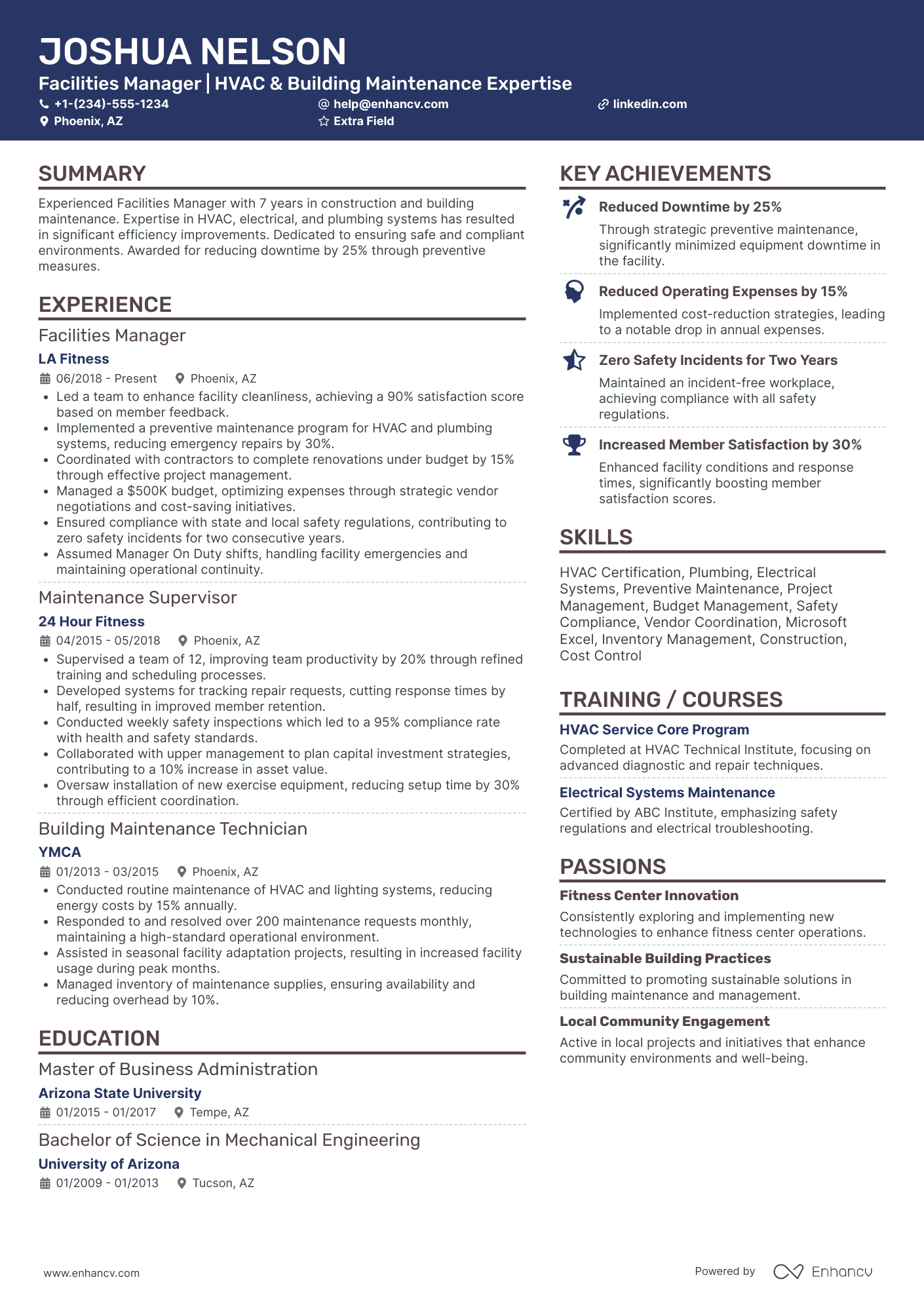 Fitness Facility Manager Resume Example