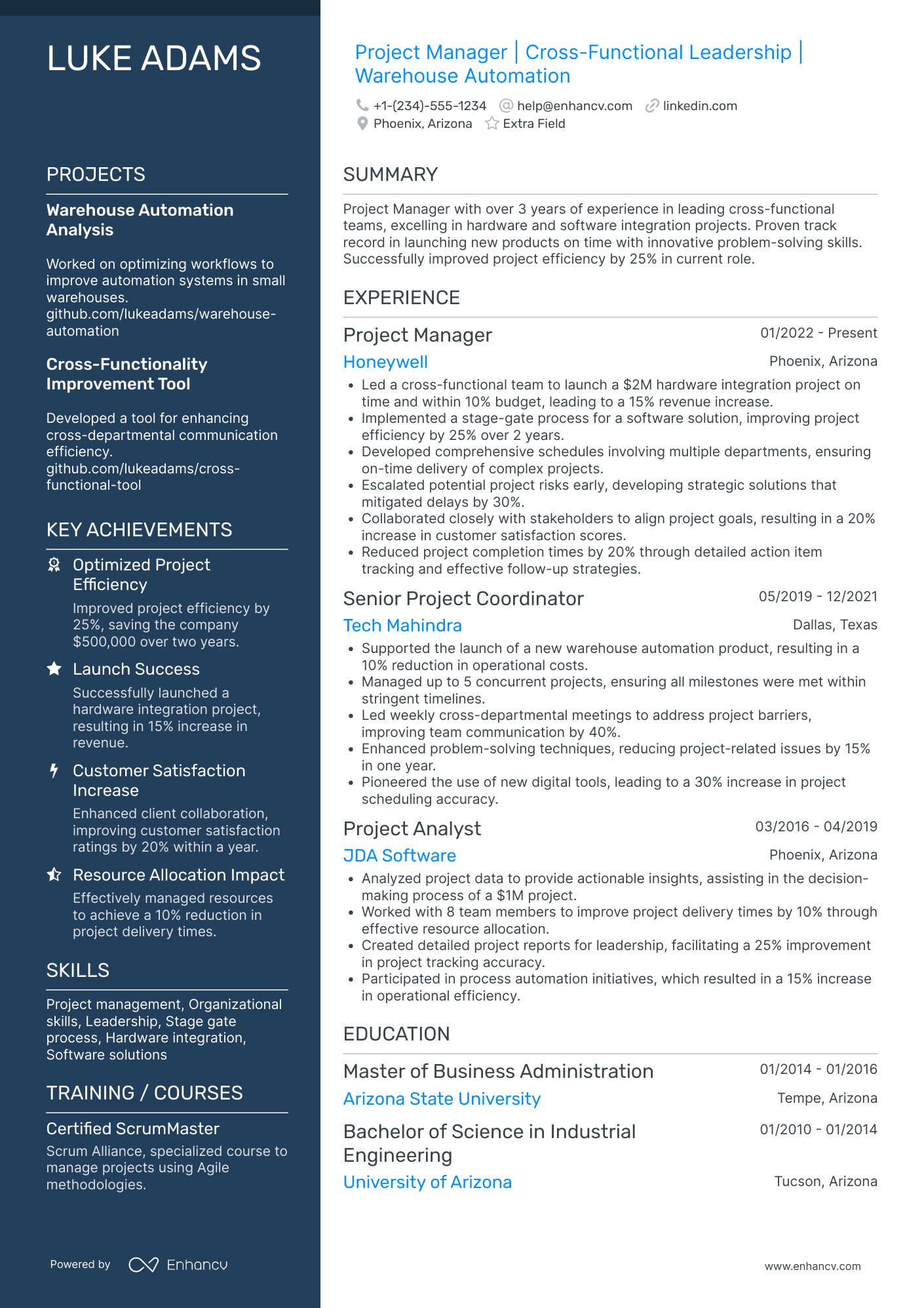 Ethical Hacker Project Manager Resume Example