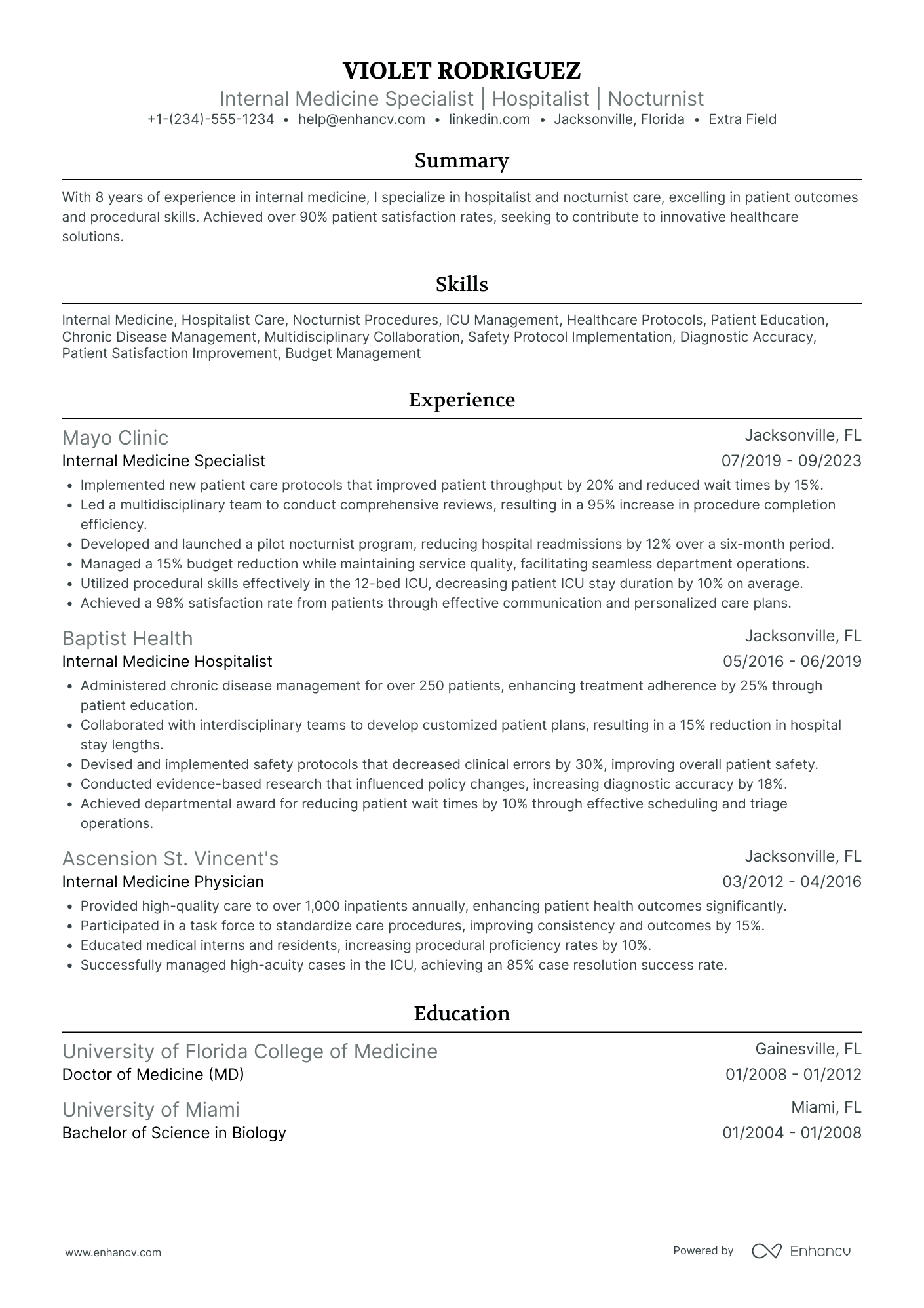 Internal Medicine Doctor Resume Example