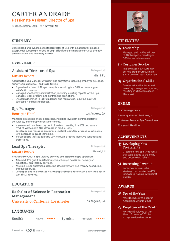 Spa Director Resume Example