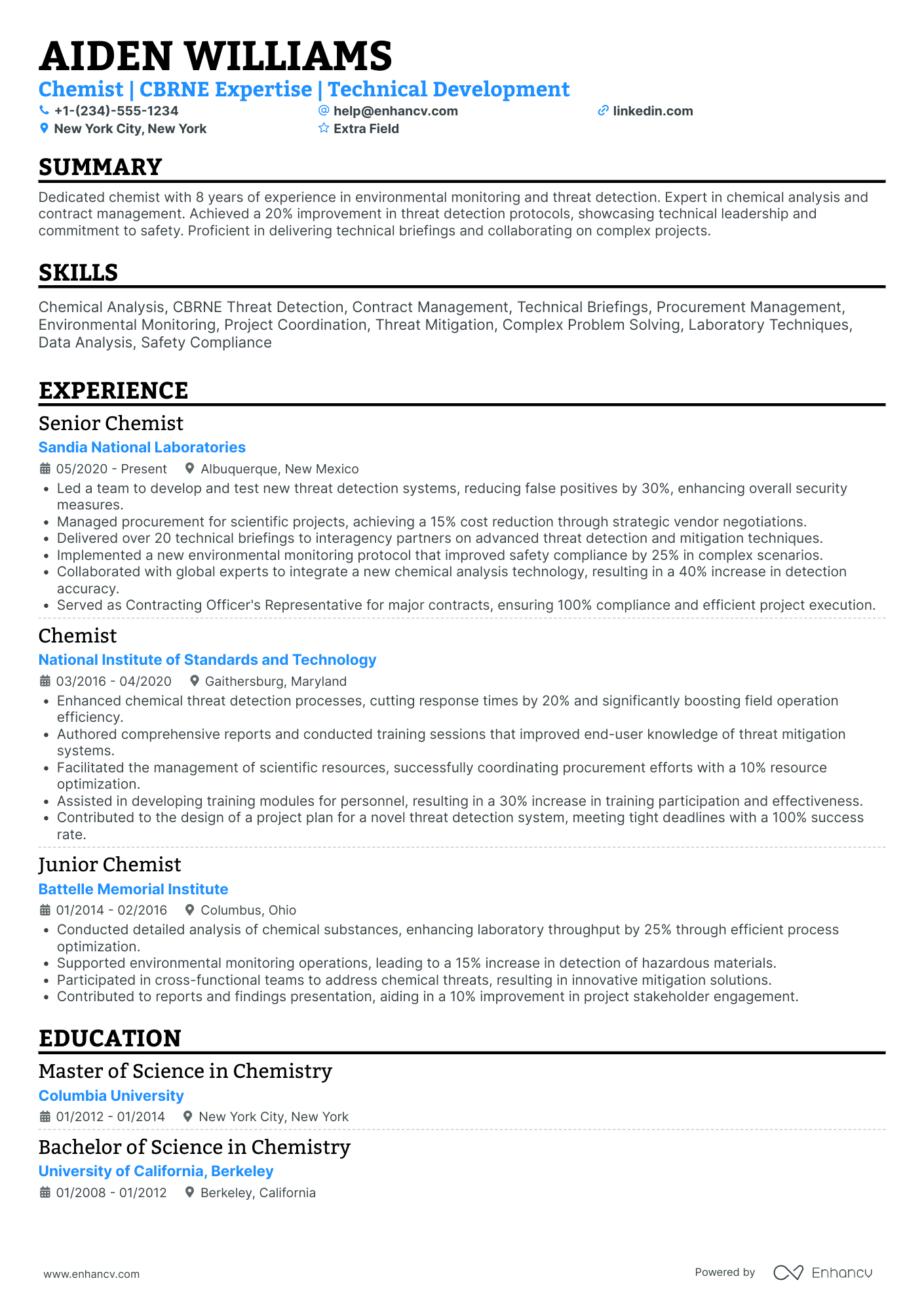 Chemist Manager Resume Example