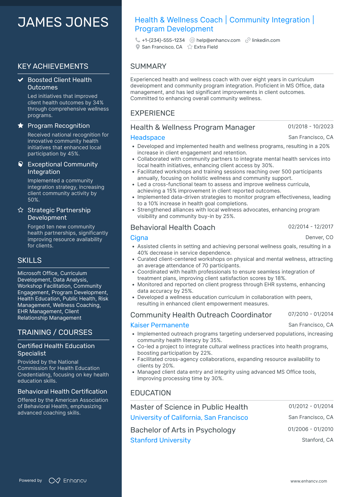 Corporate Wellness Health Coach Resume Example