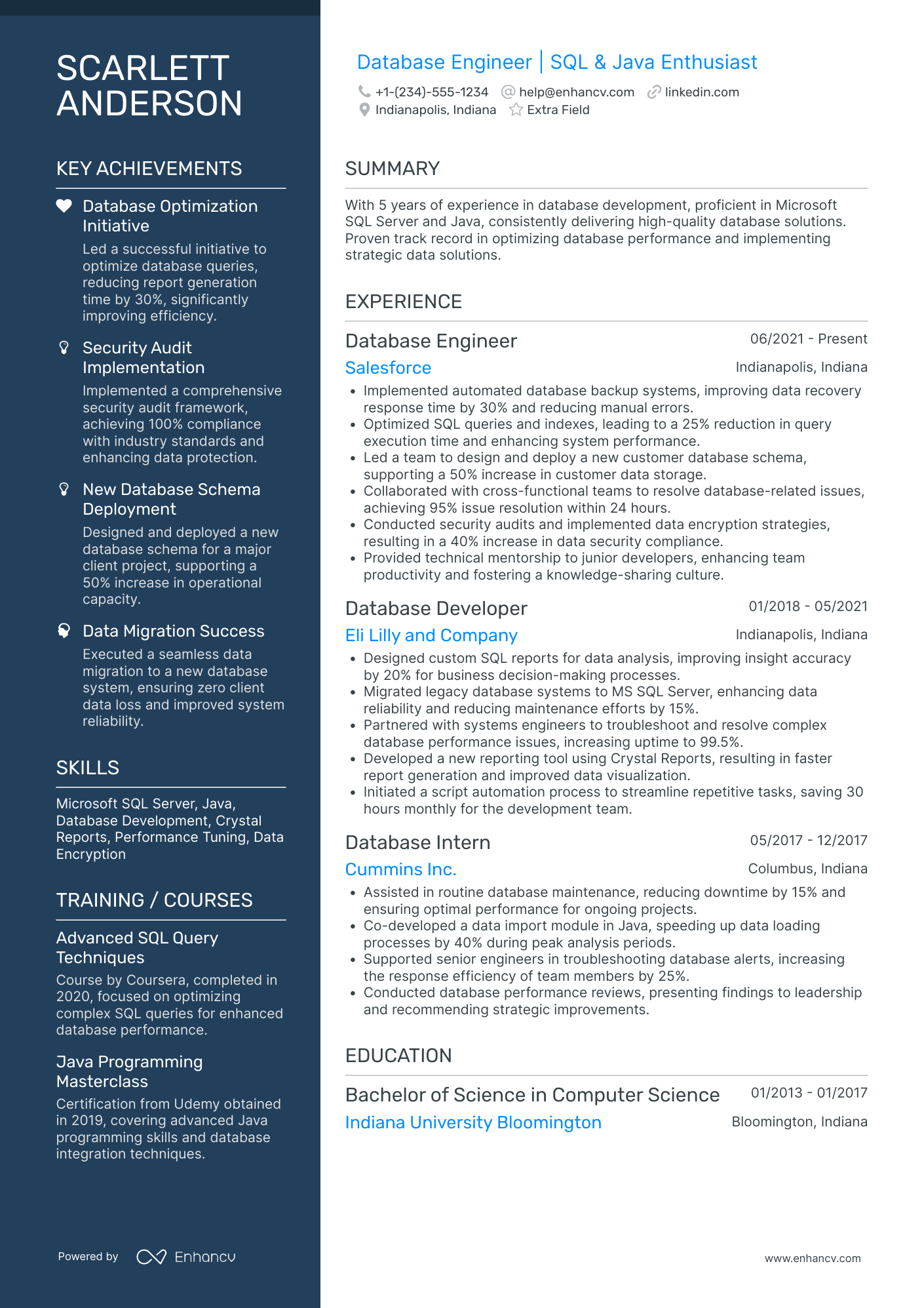 Junior Database Engineer Resume Example