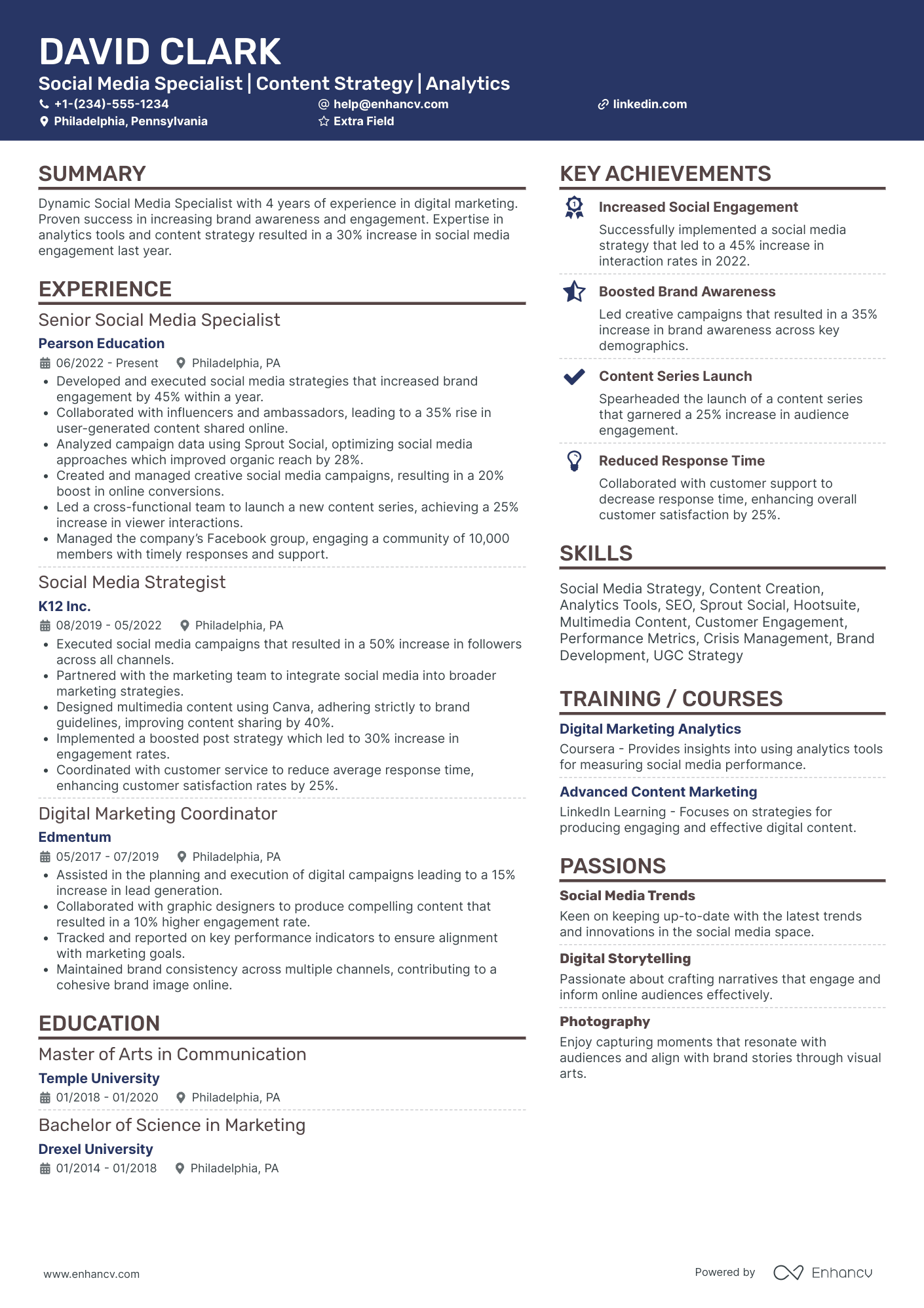 Social Media Research Specialist Resume Example