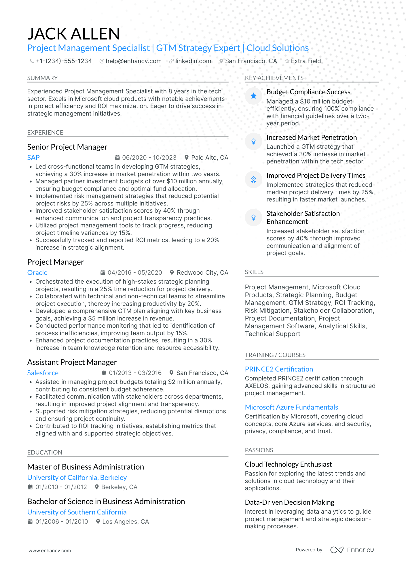 Investment Project Manager Resume Example