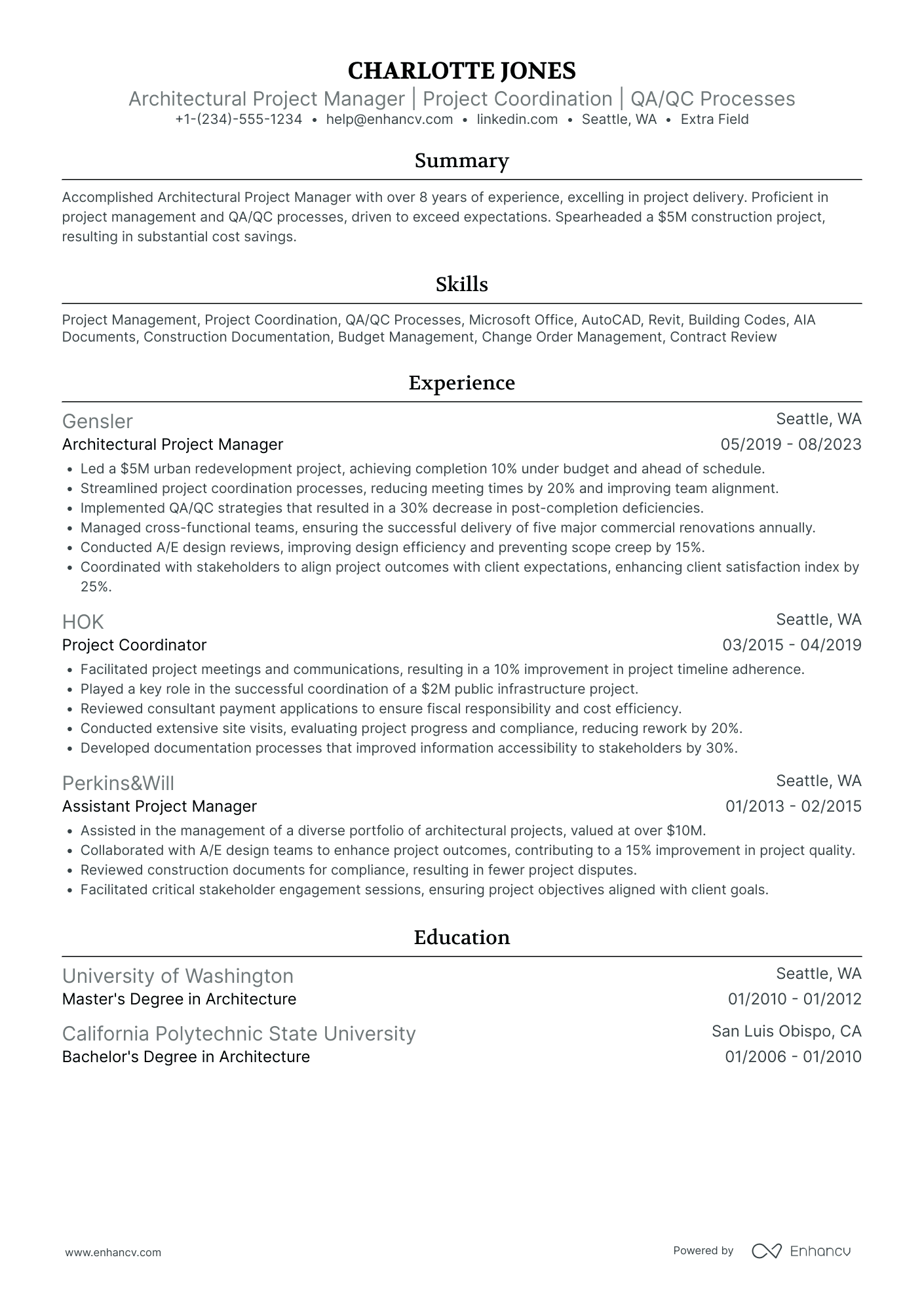 Architectural Designer Manager Resume Example