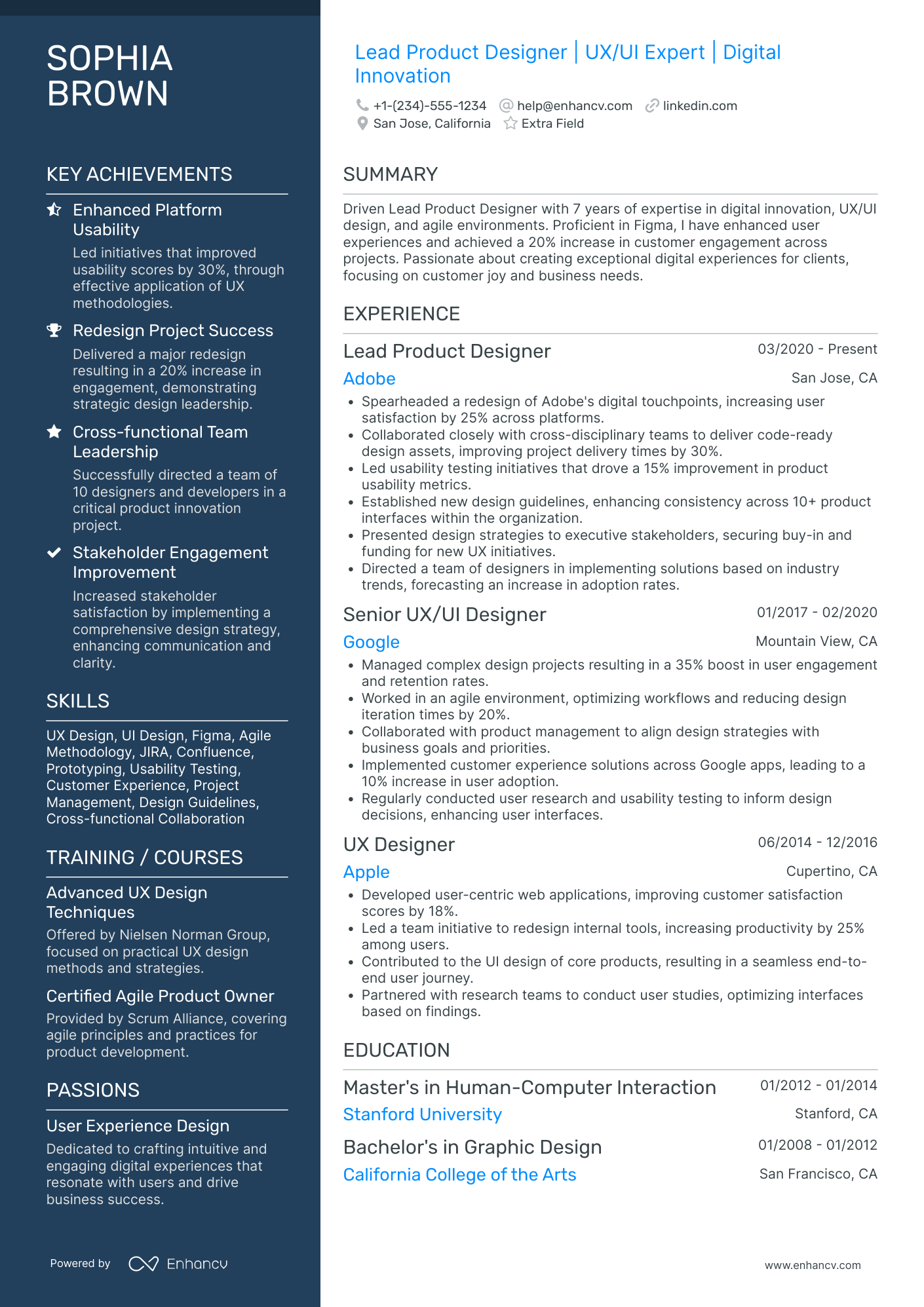 Lead Product Designer Resume Example