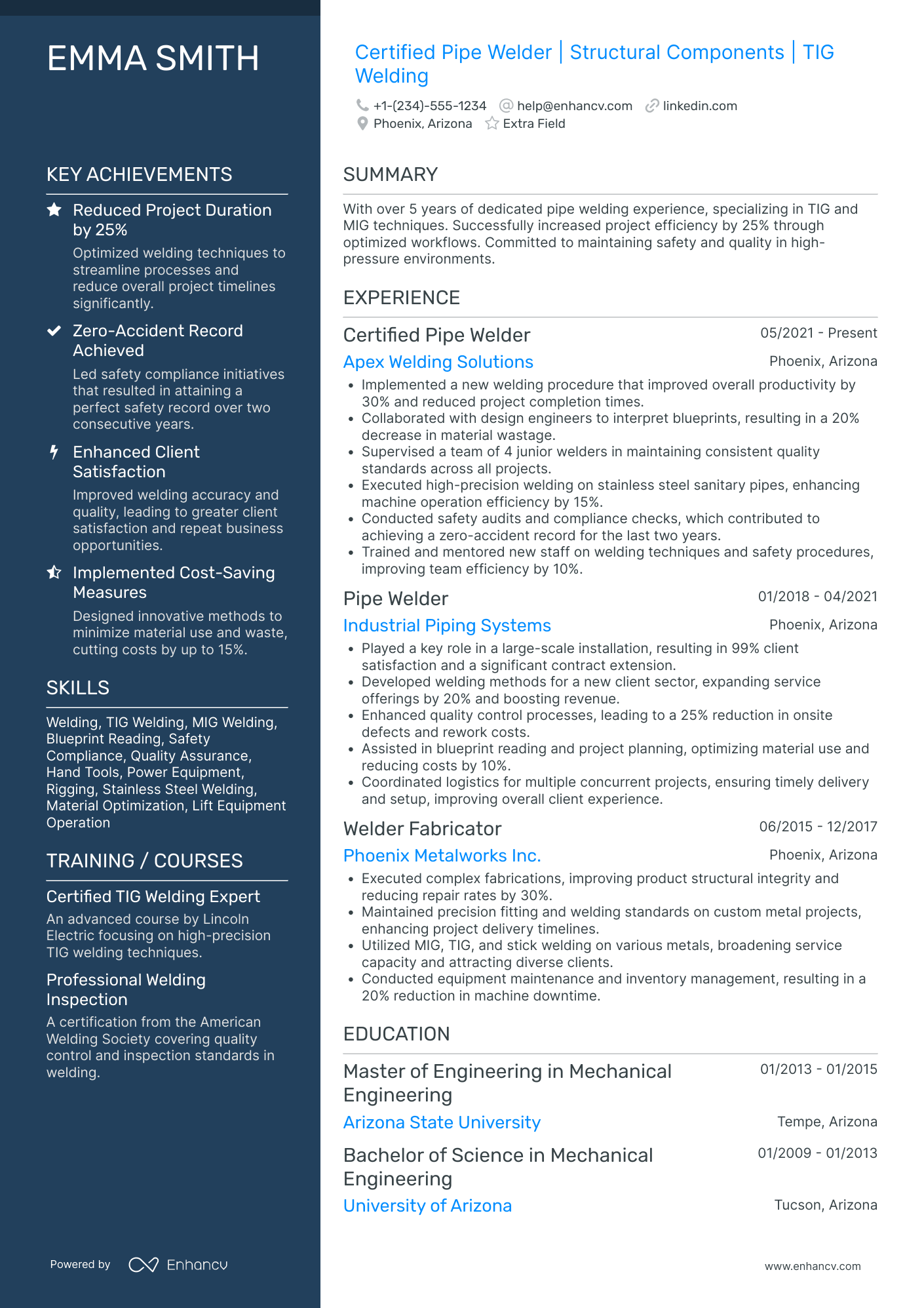 Certified Pipe Welder Resume Example